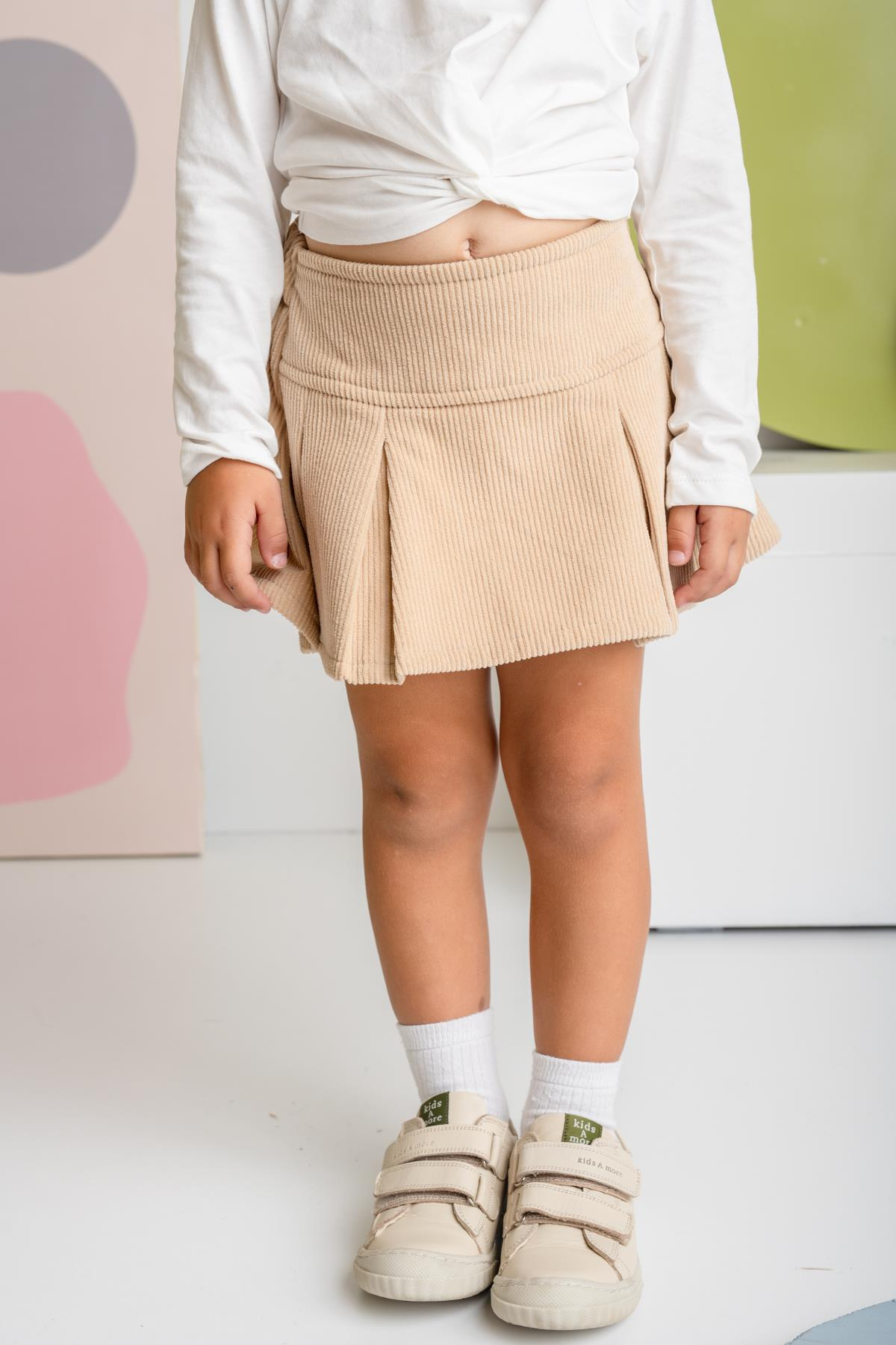 Kız Çocuk Kadife Mini Etek - Bej