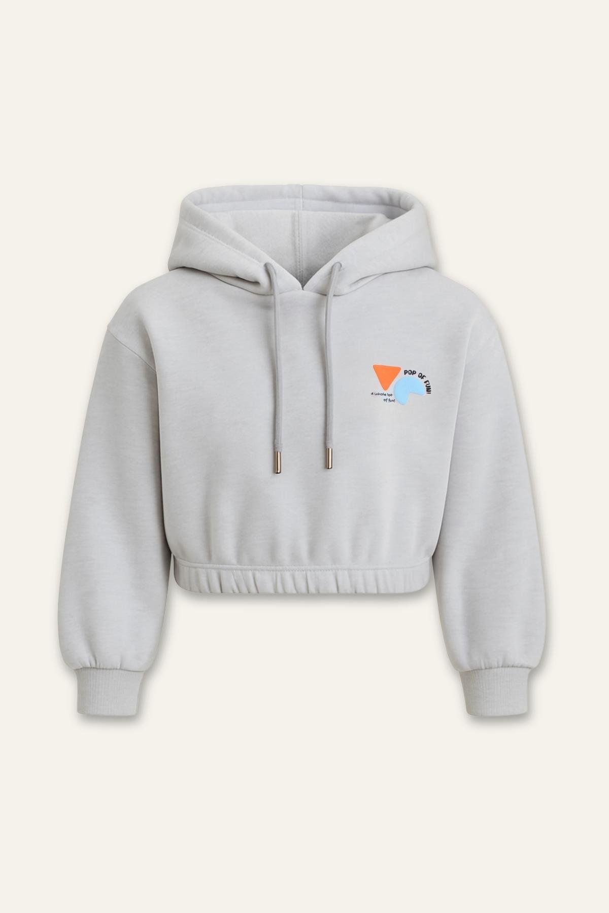 Kız Çocuk Kapşonlu Crop Sweatshirt - Gri