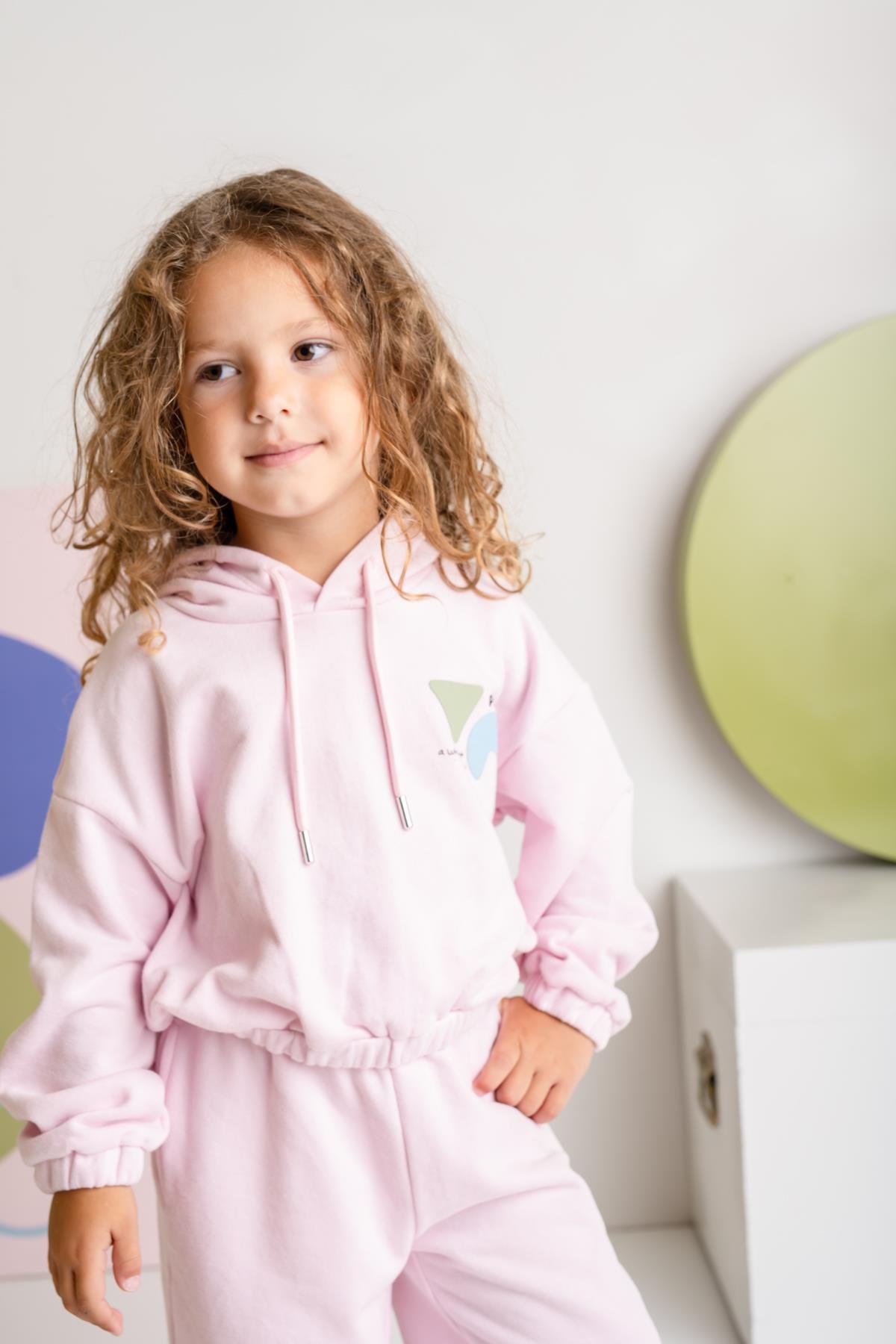 Kız Çocuk Kapşonlu Crop Sweatshirt - Pembe