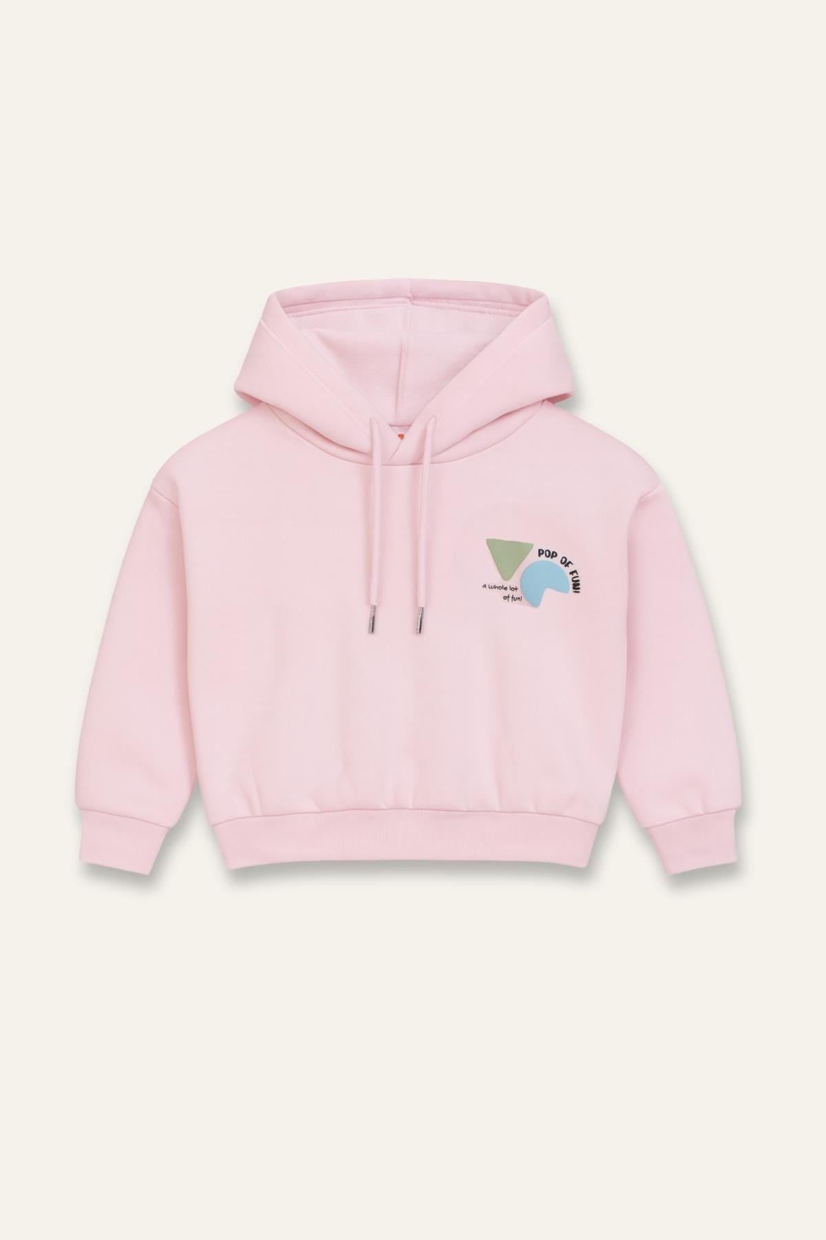 Kız Çocuk Kapşonlu Crop Sweatshirt - Pembe