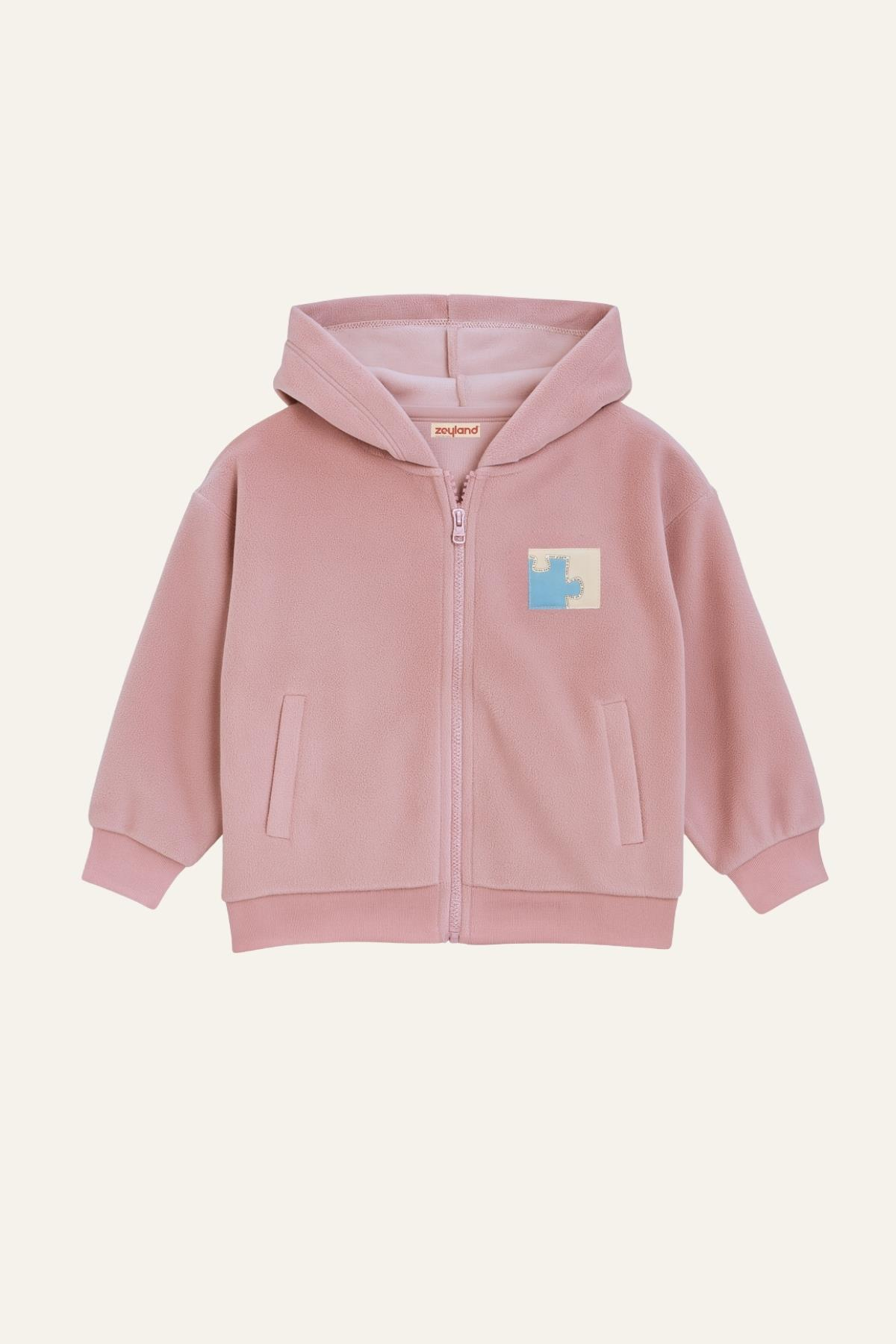 Kız Çocuk Kapşonlu Fermuarlı Polar İkili Takım - Pembe