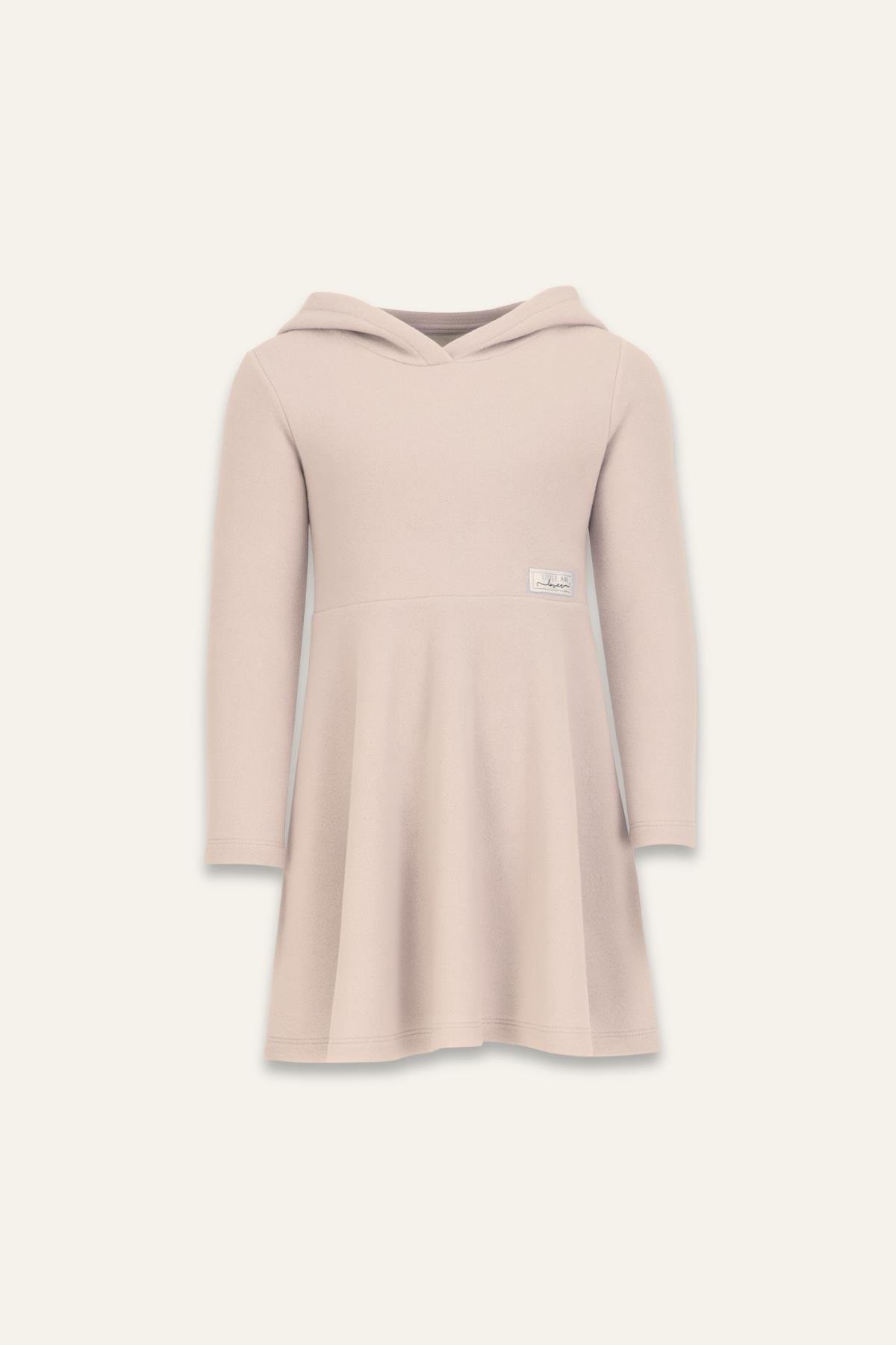 Kız Çocuk Kapşonlu Yumoş Elbise - Bej