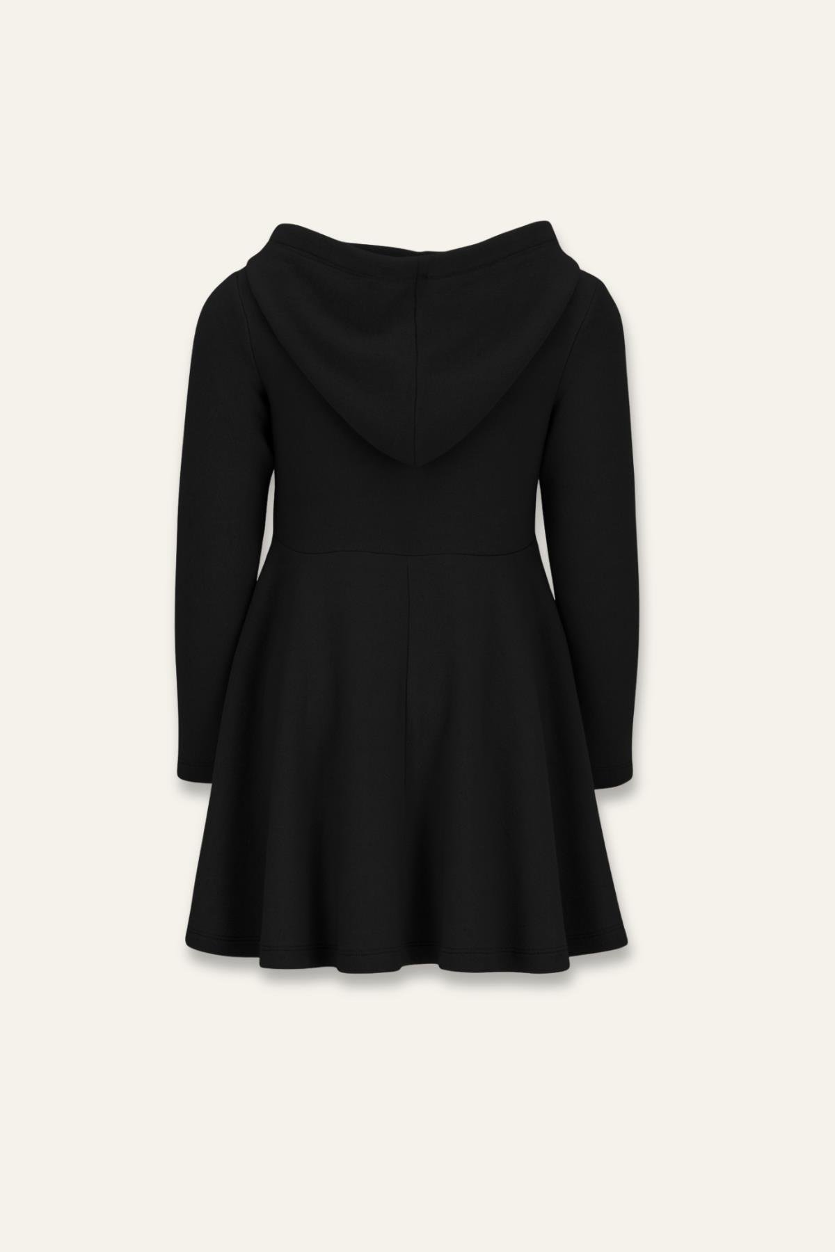 Kız Çocuk Kapşonlu Yumoş Elbise - Siyah