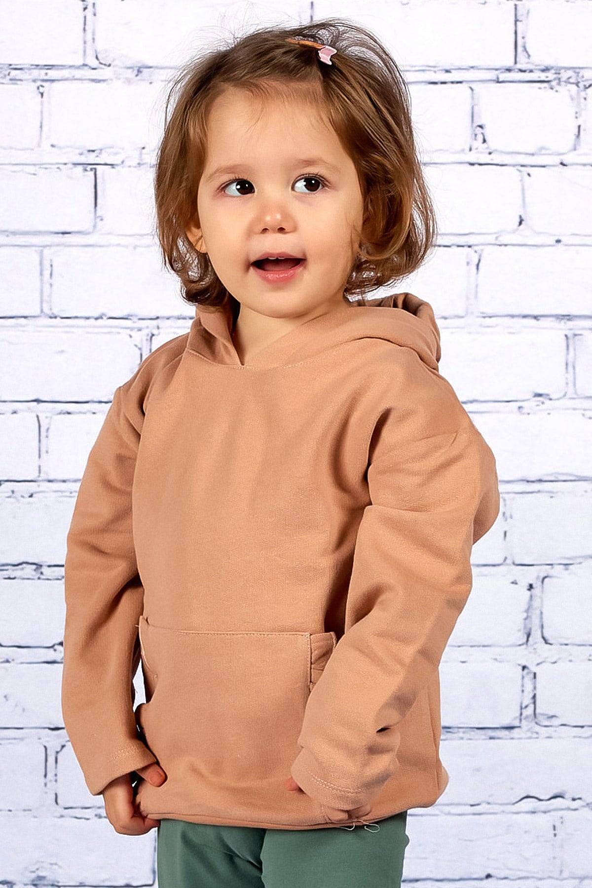 Kız Çocuk Kapüşonlu Cepleri Fırfır Detaylı Sweatshirt (2-7yaş)