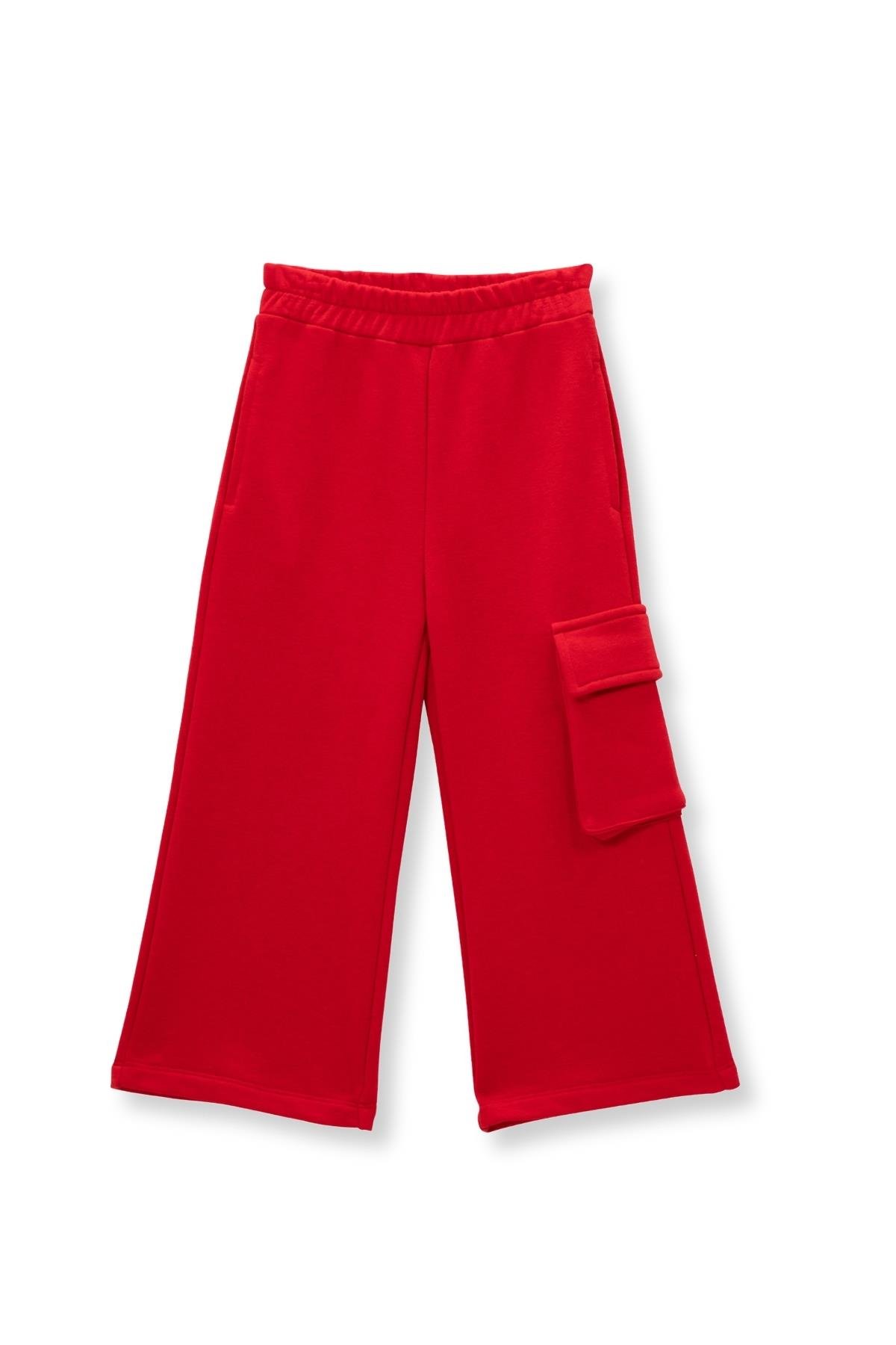 Kız Çocuk Kargo Cepli Eşofman Altı - Kırmızı