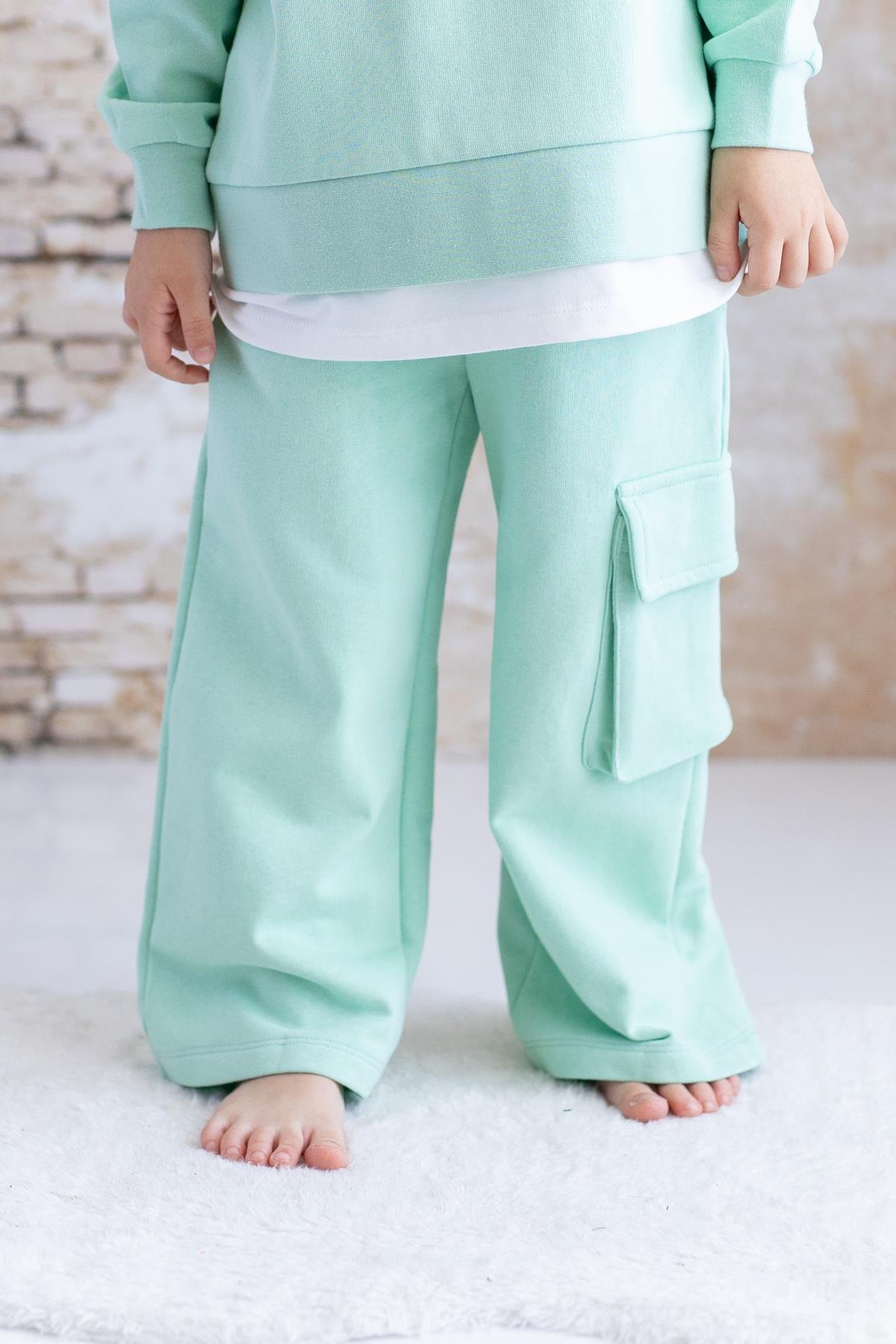 Kız Çocuk Kargo Cepli Eşofman Altı - Yeşil