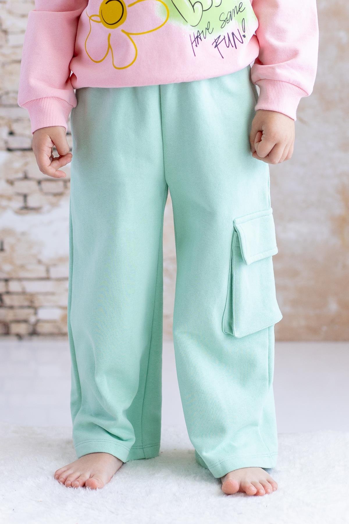 Kız Çocuk Kargo Cepli Eşofman Altı - Yeşil