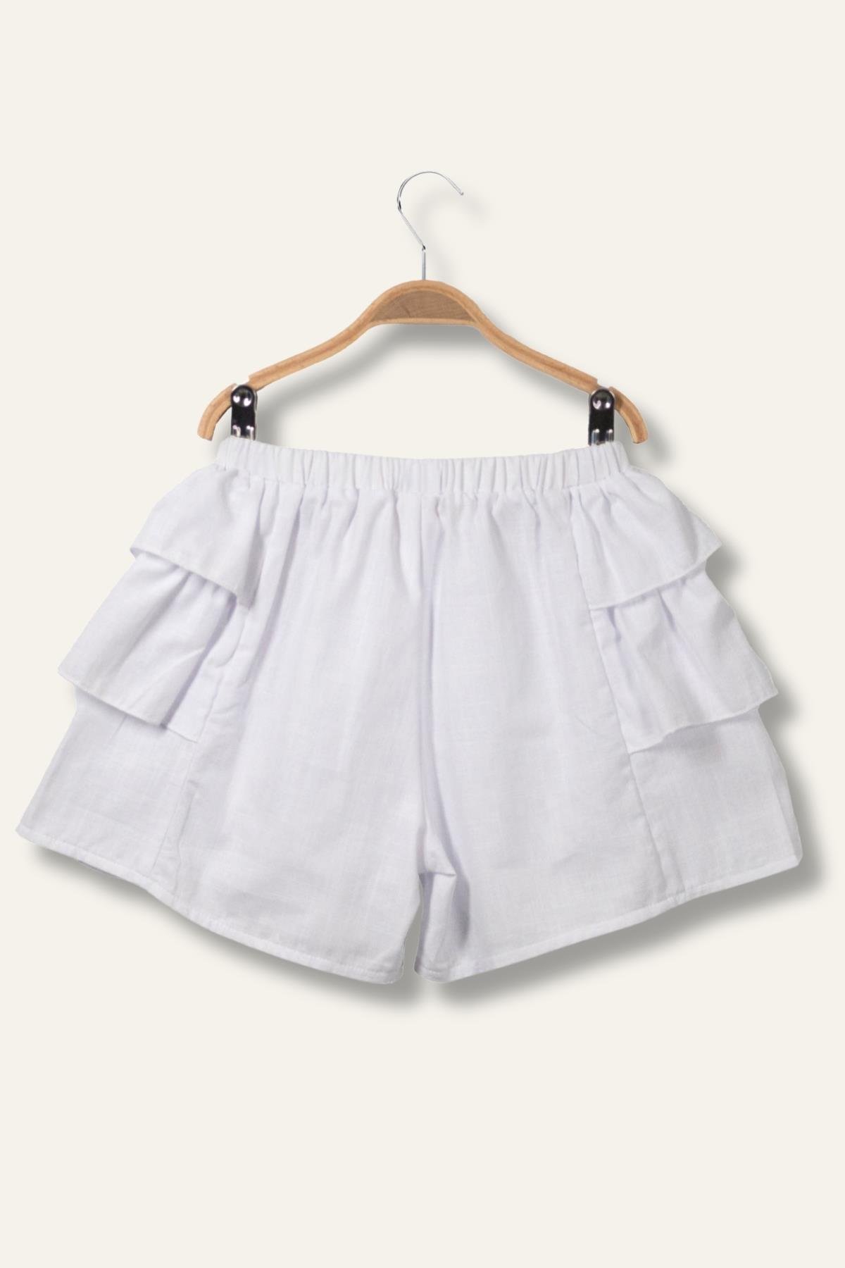Kız Çocuk Katlı Şort Etek - Beyaz