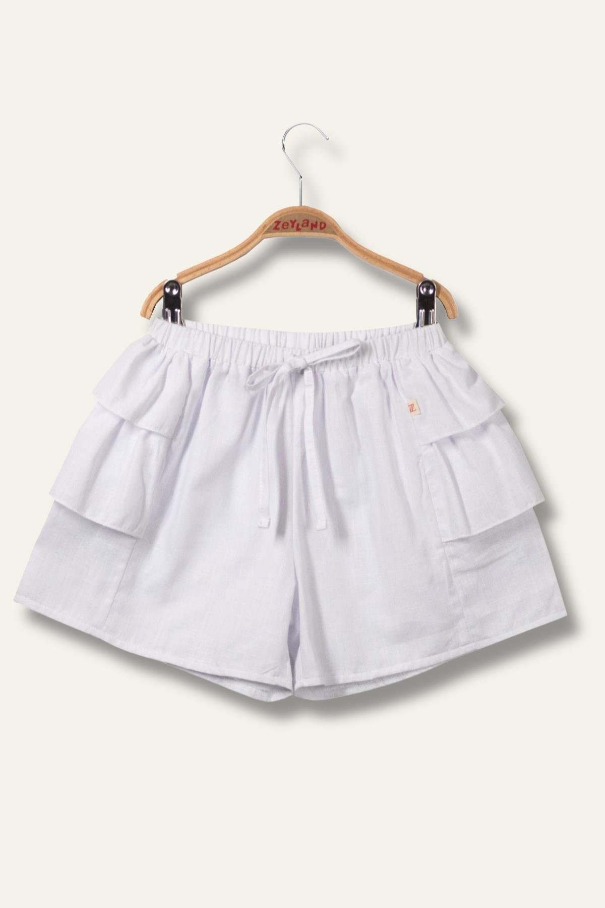 Kız Çocuk Katlı Şort Etek - Beyaz