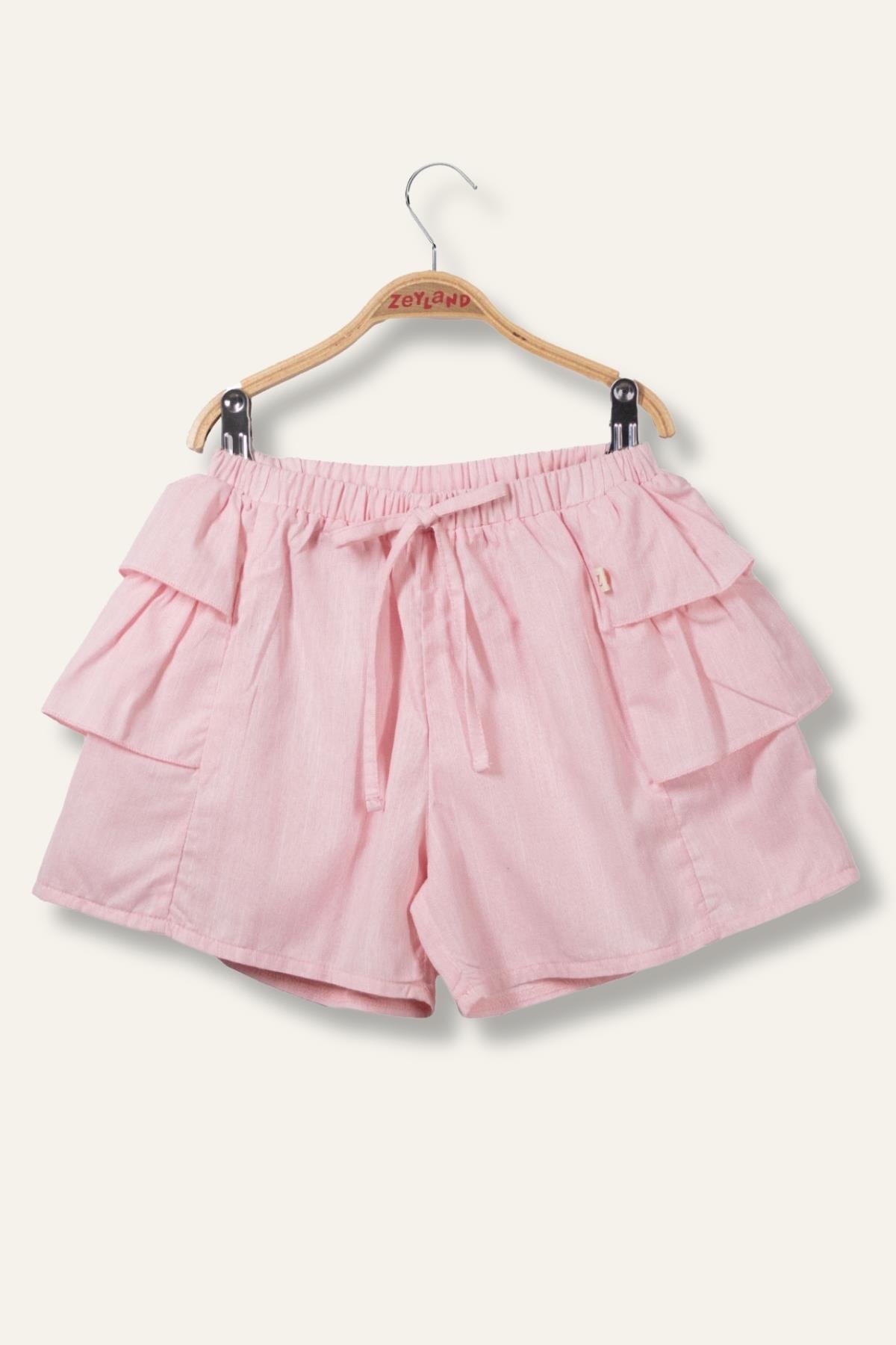Kız Çocuk Katlı Şort Etek - Pembe