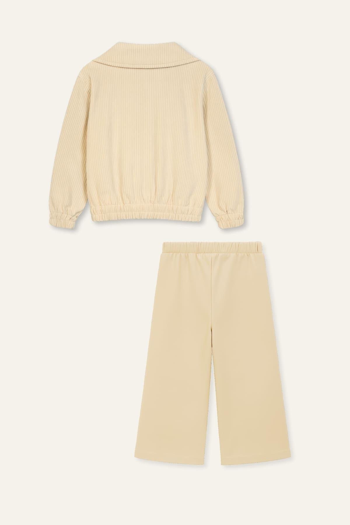 Kız Çocuk Montlu 3'lü Takım  - Bej