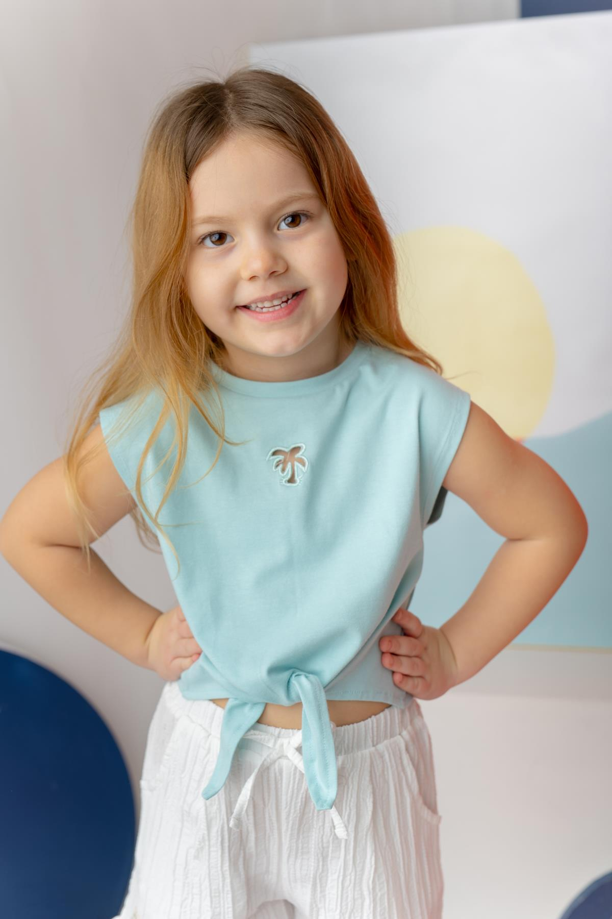 Kız Çocuk Nakış Detaylı Crop T-Shirt - Mint