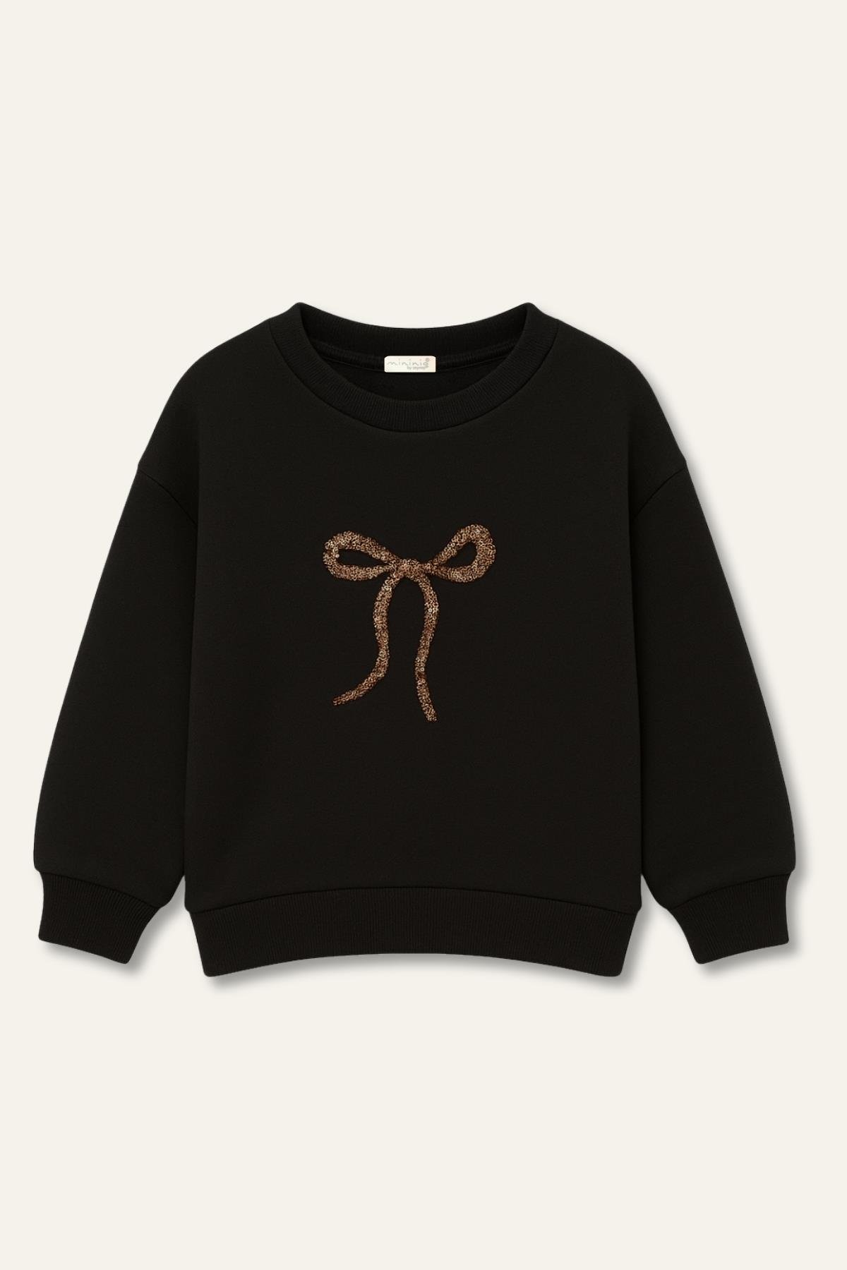 Kız Çocuk Nakıs Detaylı Sweatshirt - Siyah