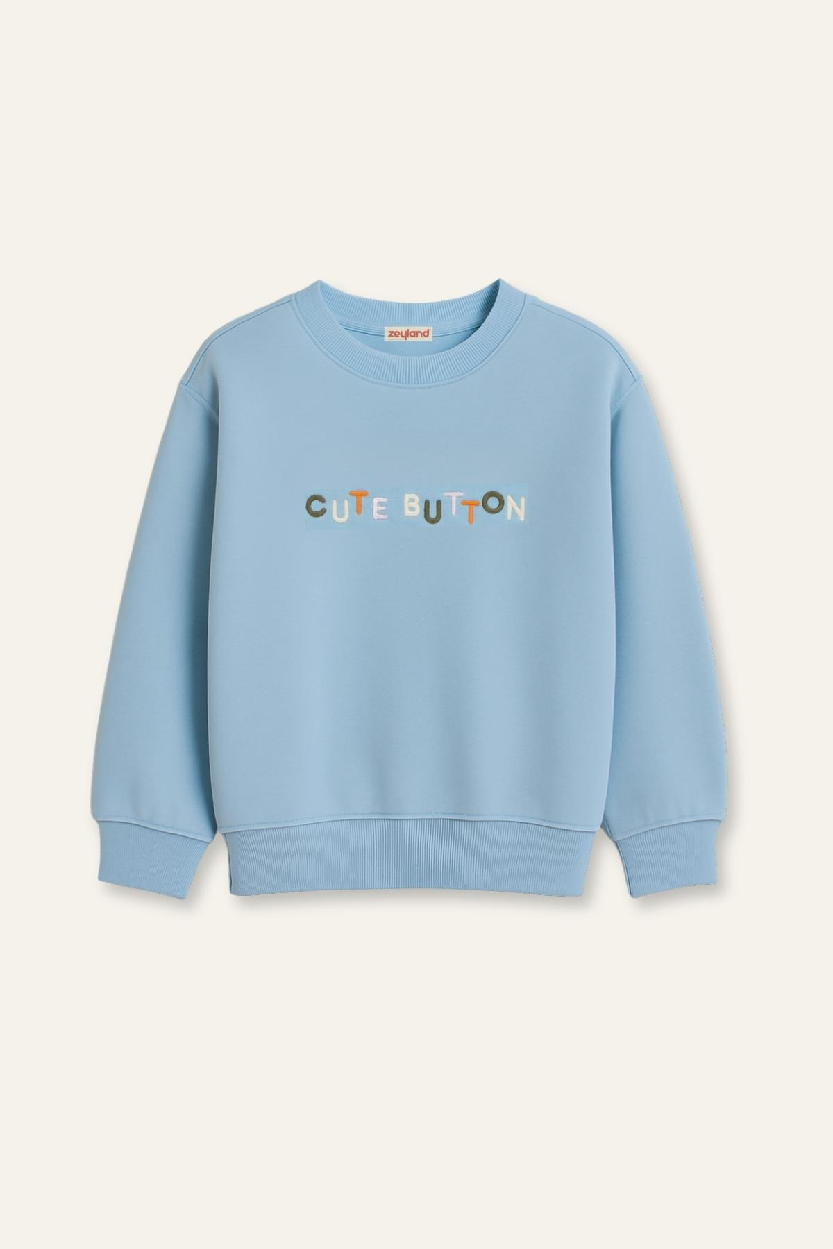 Kız Çocuk Nakışlı Sweatshirt - Mavi