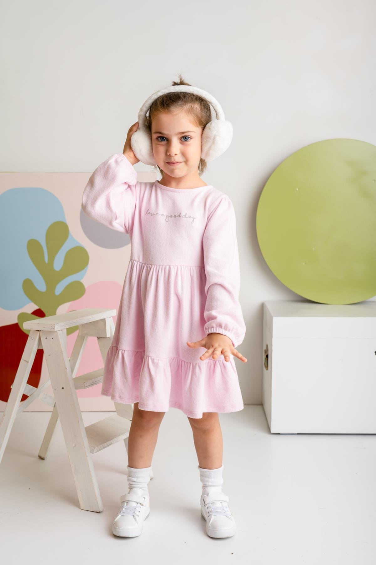 Kız Çocuk Nakışlı Yumoş Elbise - Pembe