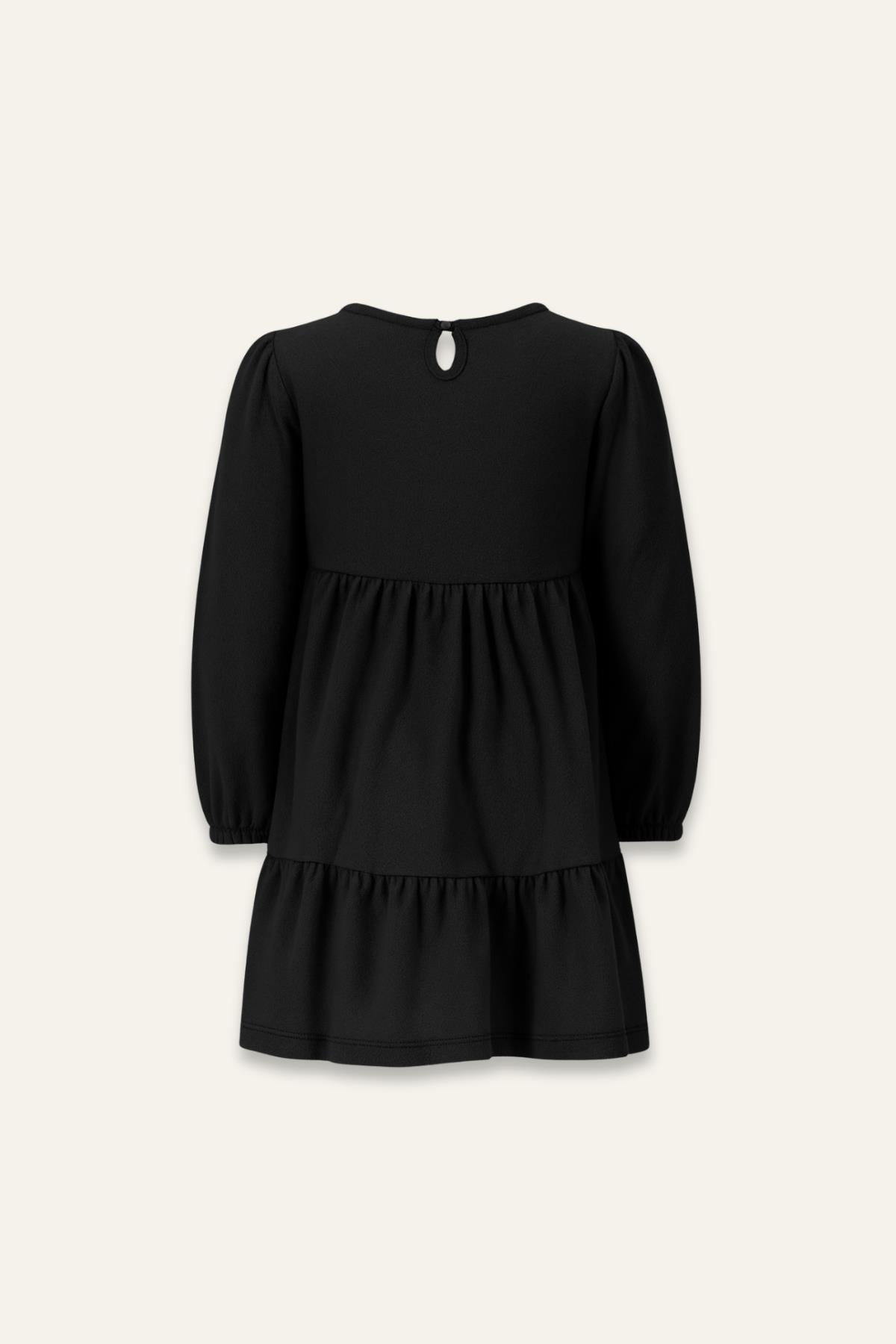 Kız Çocuk Nakışlı Yumoş Elbise - Siyah