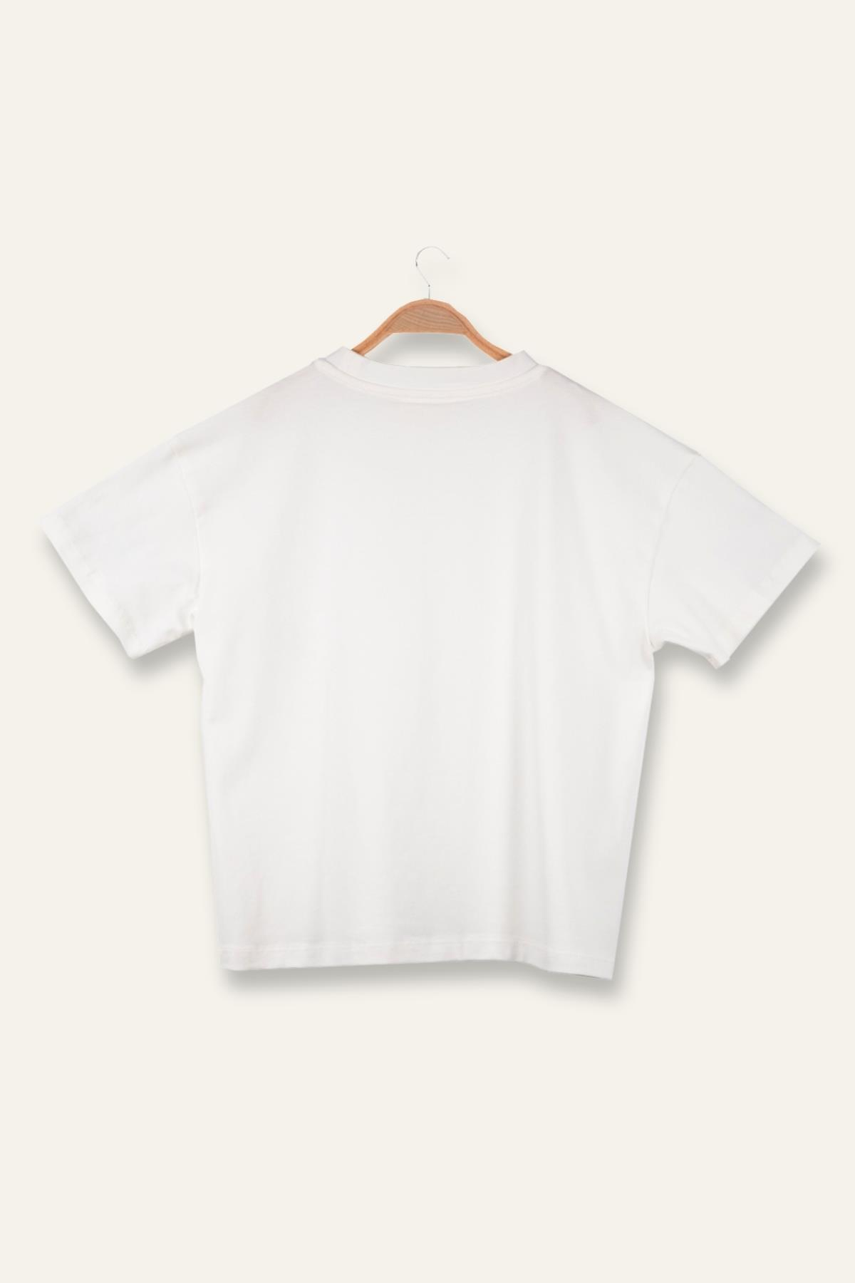 Kız Çocuk Oversıze T-Shirt - Ekru