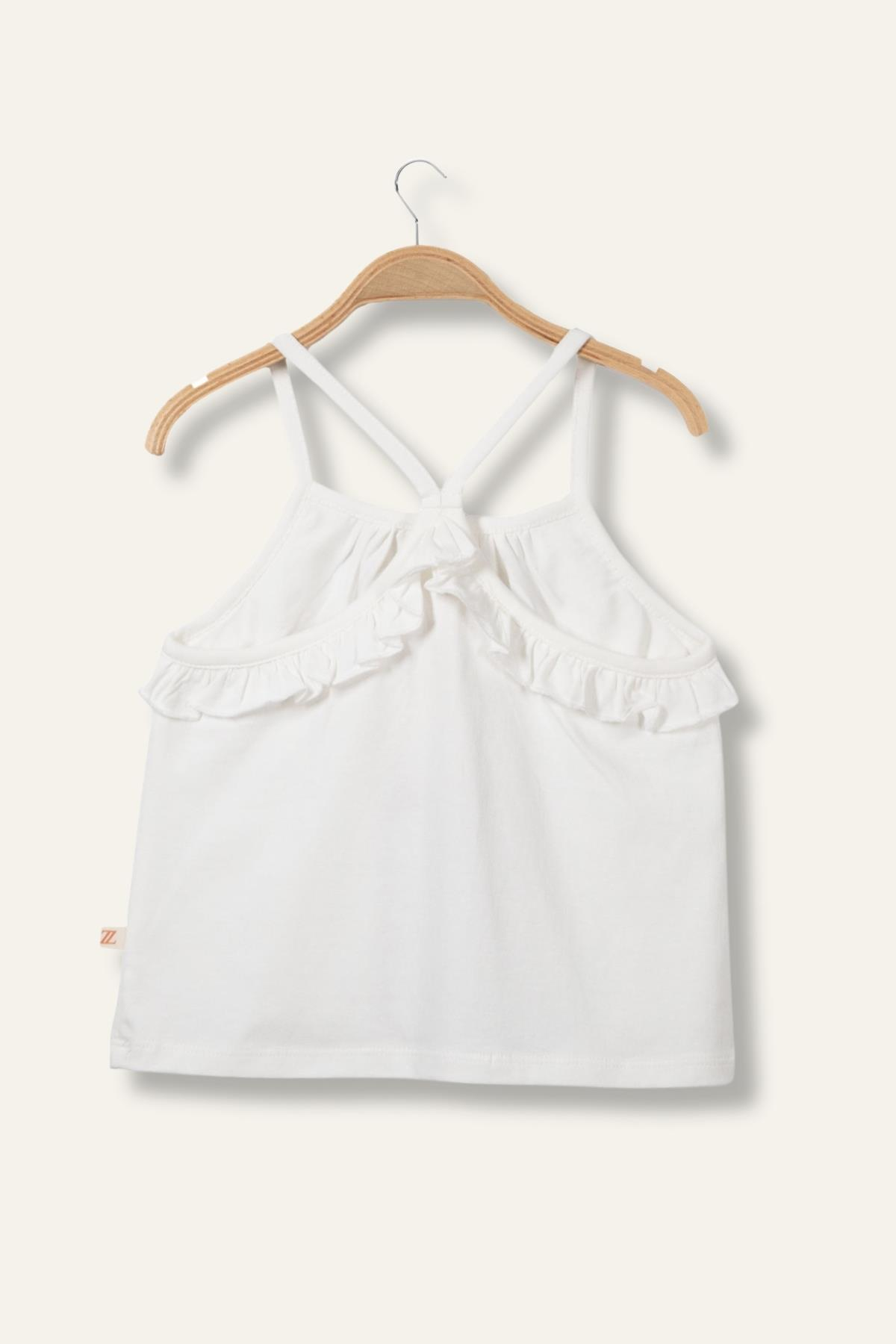 Kız Çocuk Paradıse Baskılı Askılı T-Shirt - Ekru