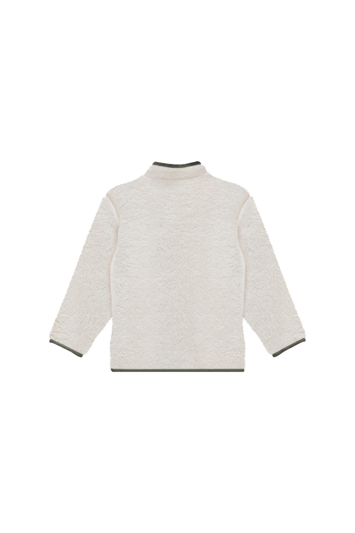 Kız Çocuk Paraşüt Cepli Peluş Ceket - Ekru