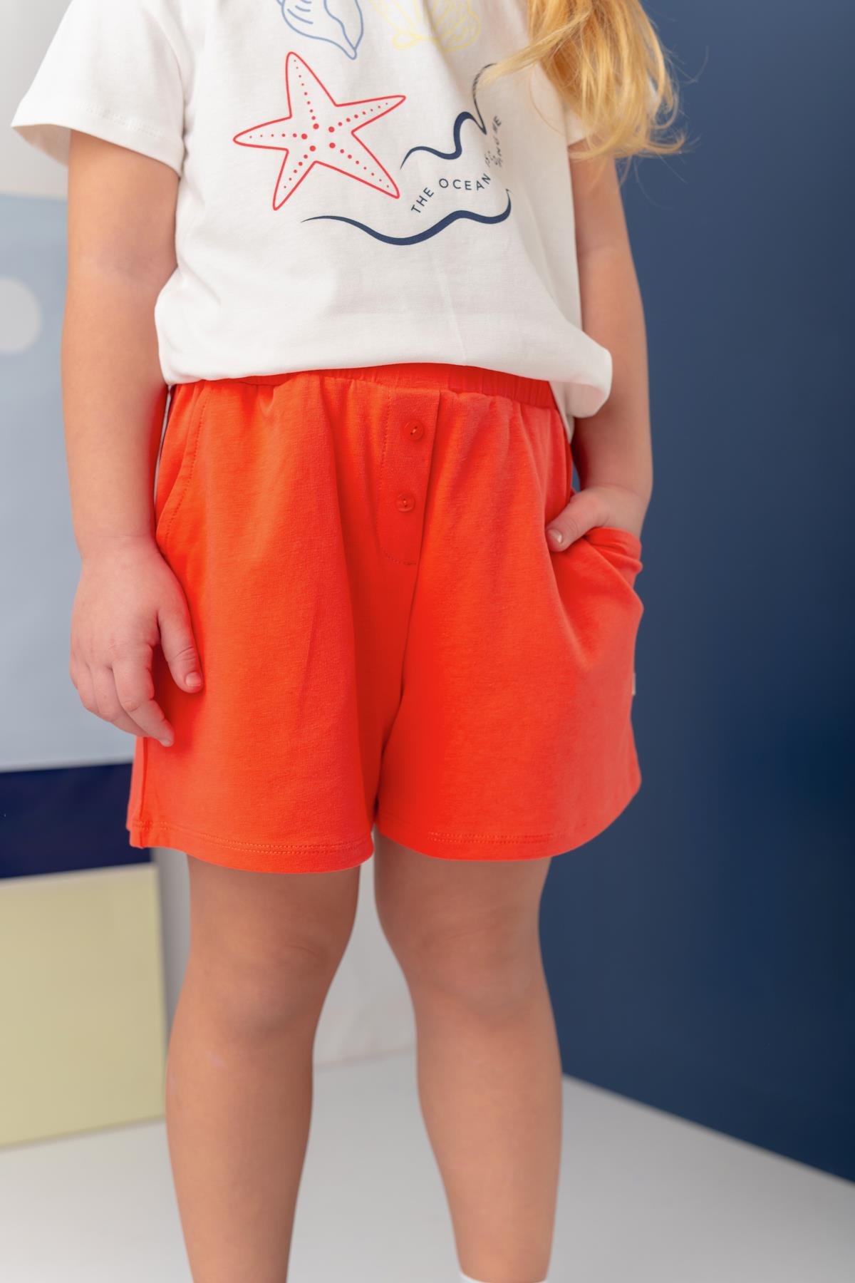Kız Çocuk Penye Kısa Şort - Coral