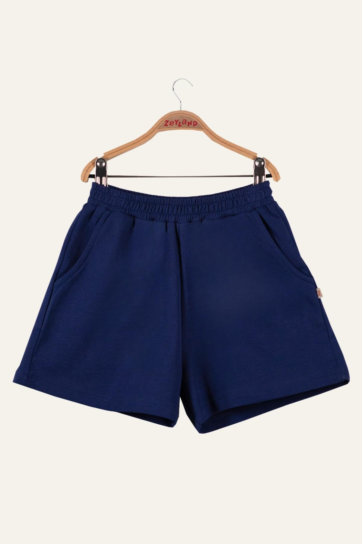 Kız Çocuk Penye Kısa Şort - Lacivert