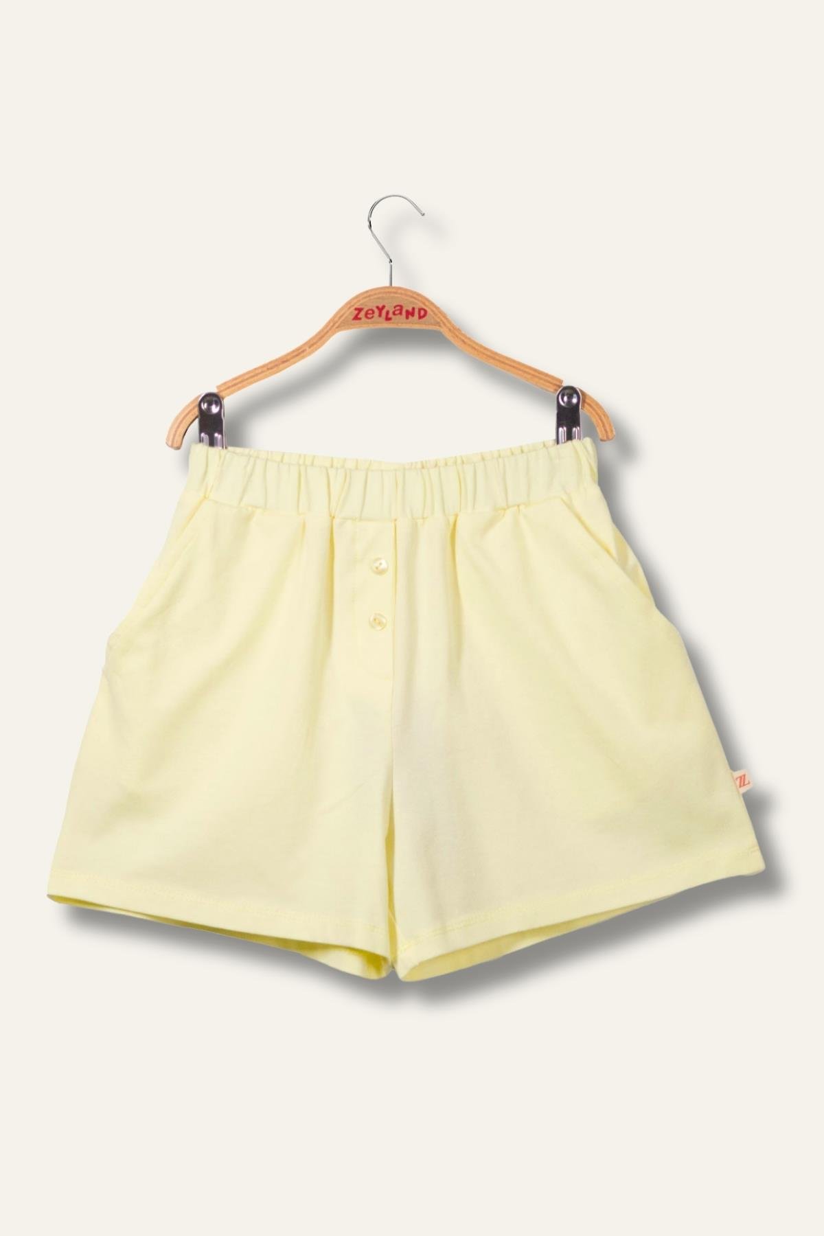 Kız Çocuk Penye Kısa Şort - Sarı