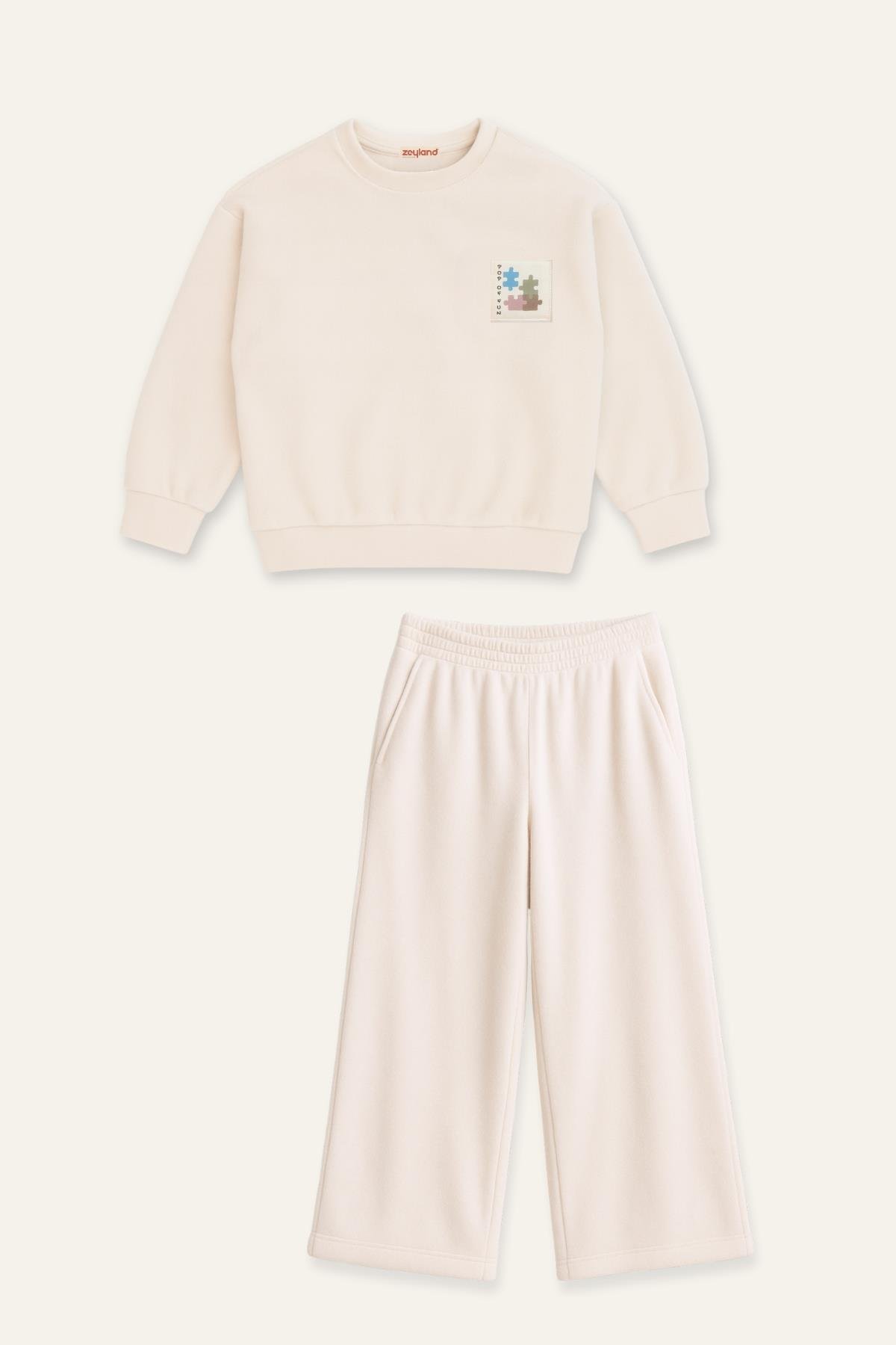 Kız Çocuk Polar İkili Takım - Krem