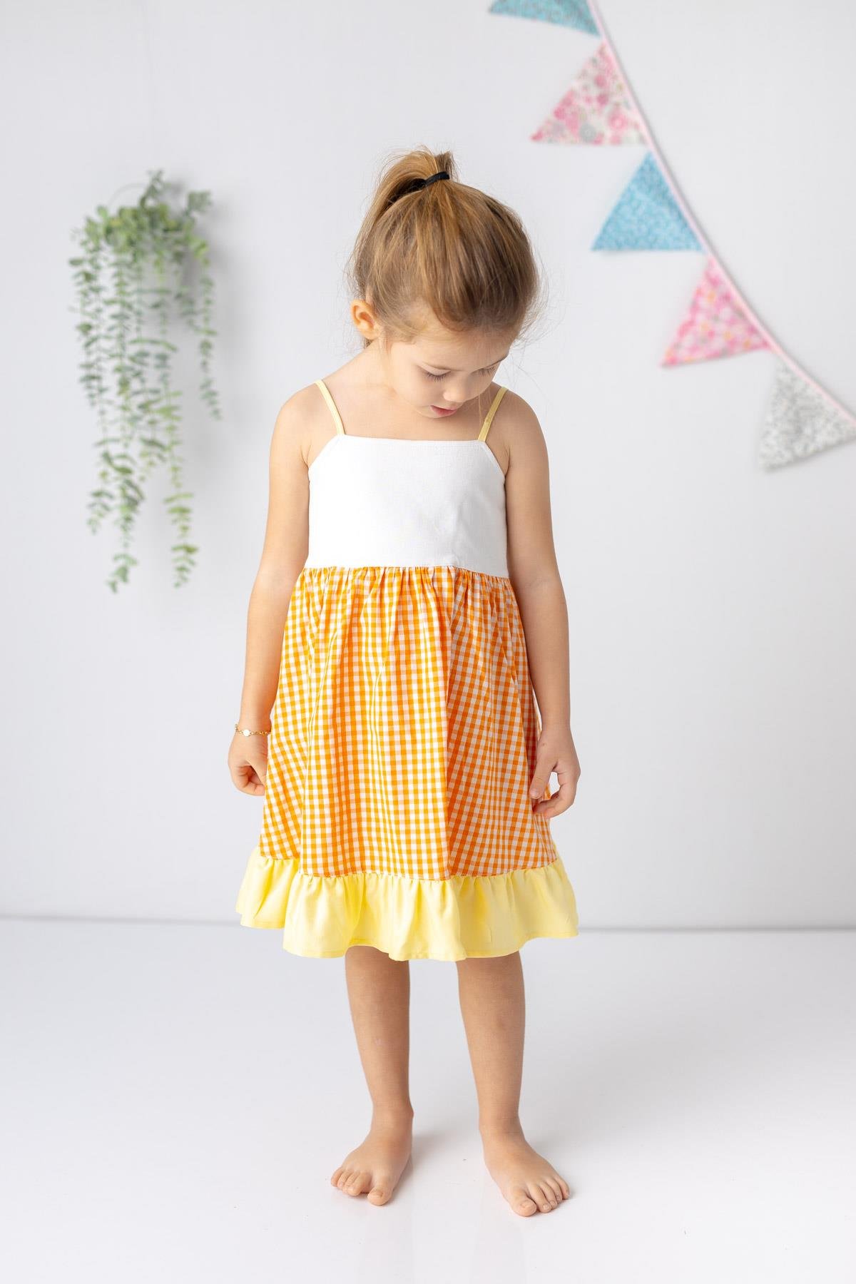 KIZ COCUK POTIKARE DESENLI  ELBISE