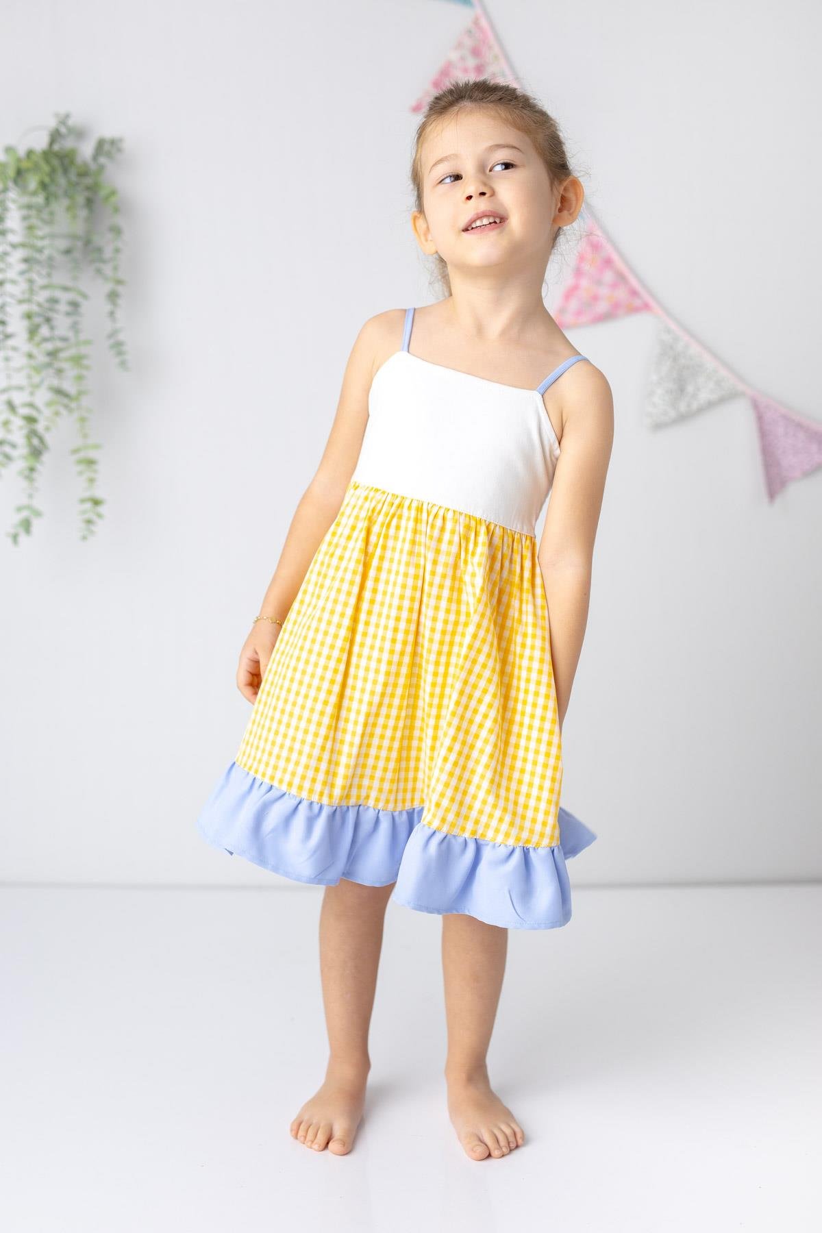 KIZ COCUK POTIKARE DESENLI  ELBISE