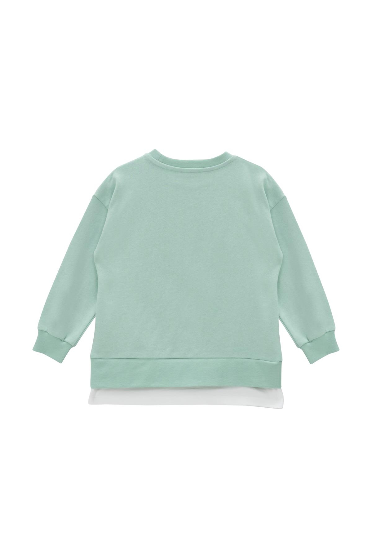 Kız Çocuk Suprem Garnili Ayı Baskılı Sweatshirt - Yeşil