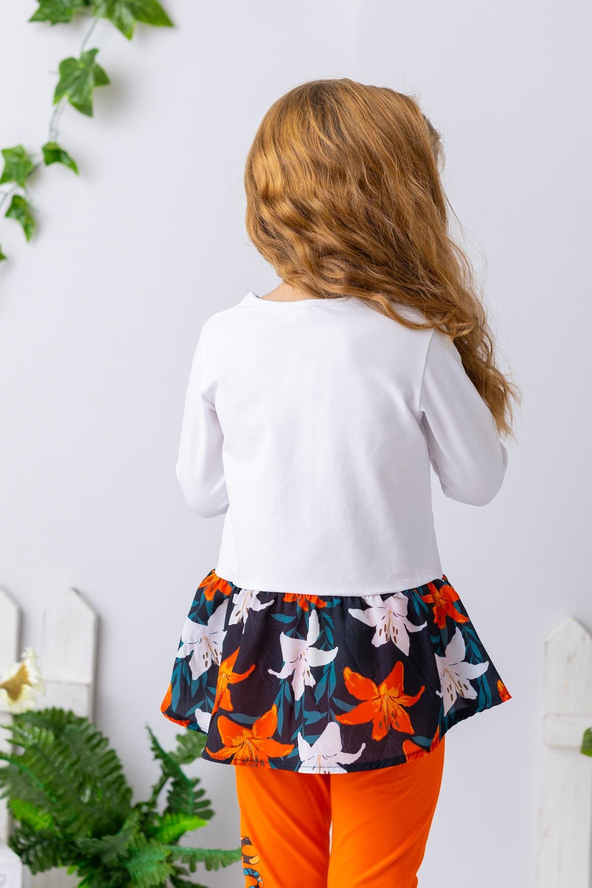 Kız Çocuk Taşlı ve Fırfır Detaylı Uzun Kollu Bluz - Beyaz