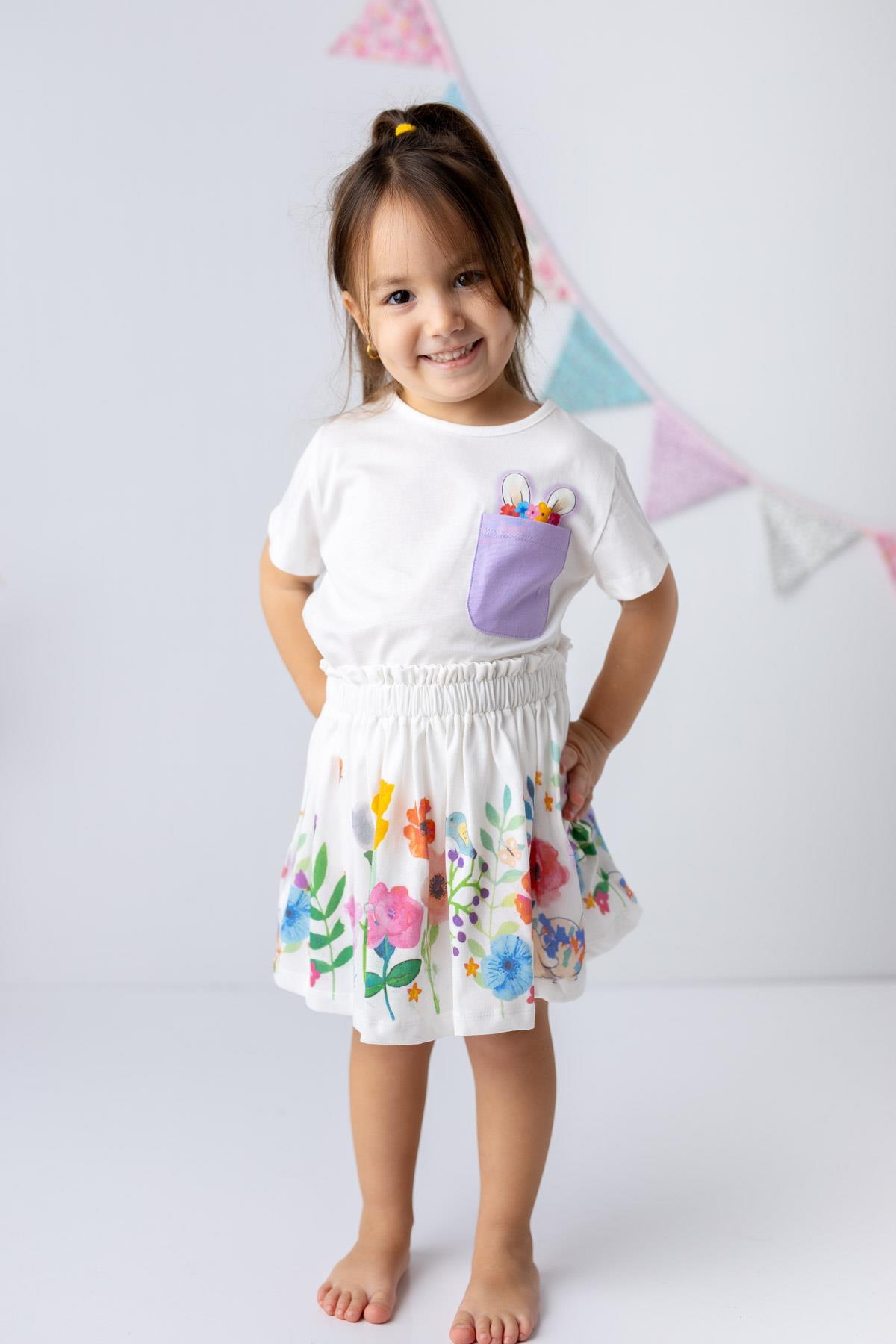 KIZ COCUK TAVSAN DETAYLI CEPLI T-SHIRT