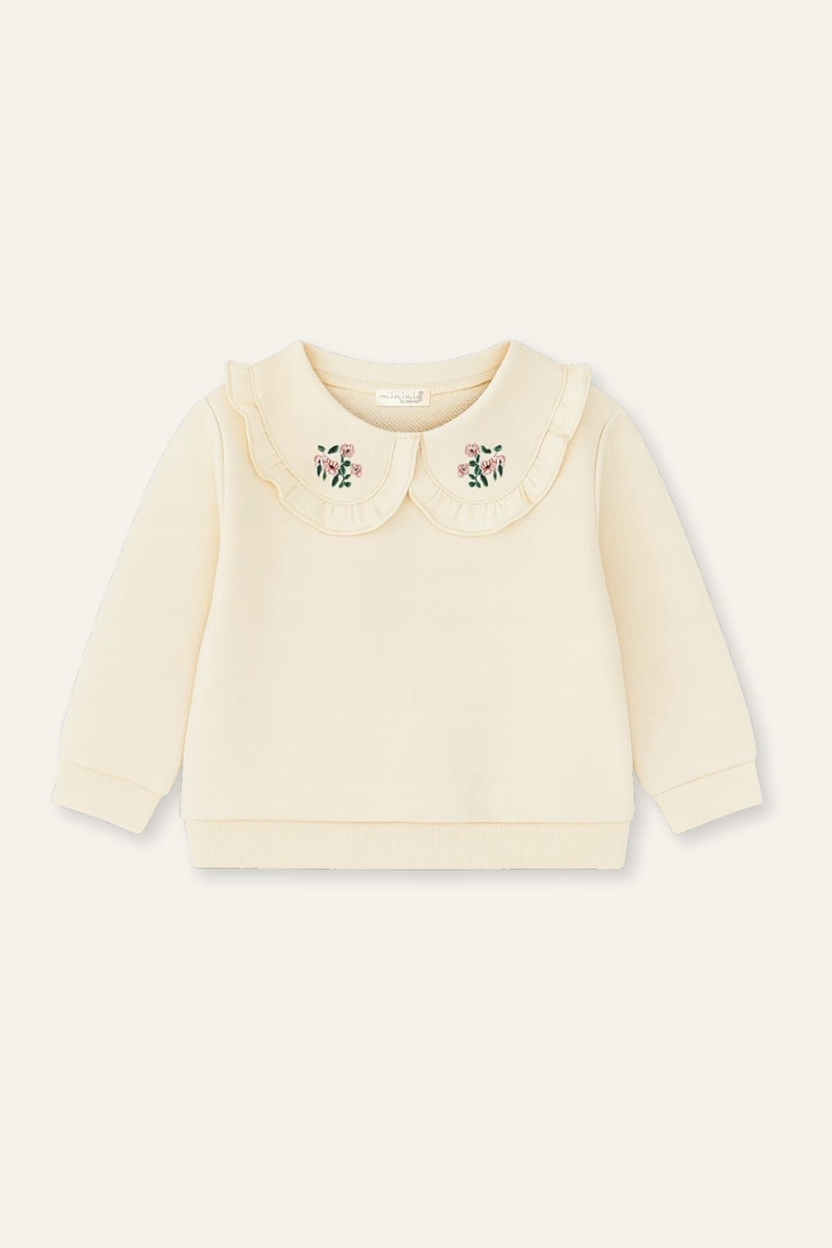 Kız Çocuk Yakası Nakışlı Sweatshirt  - Krem
