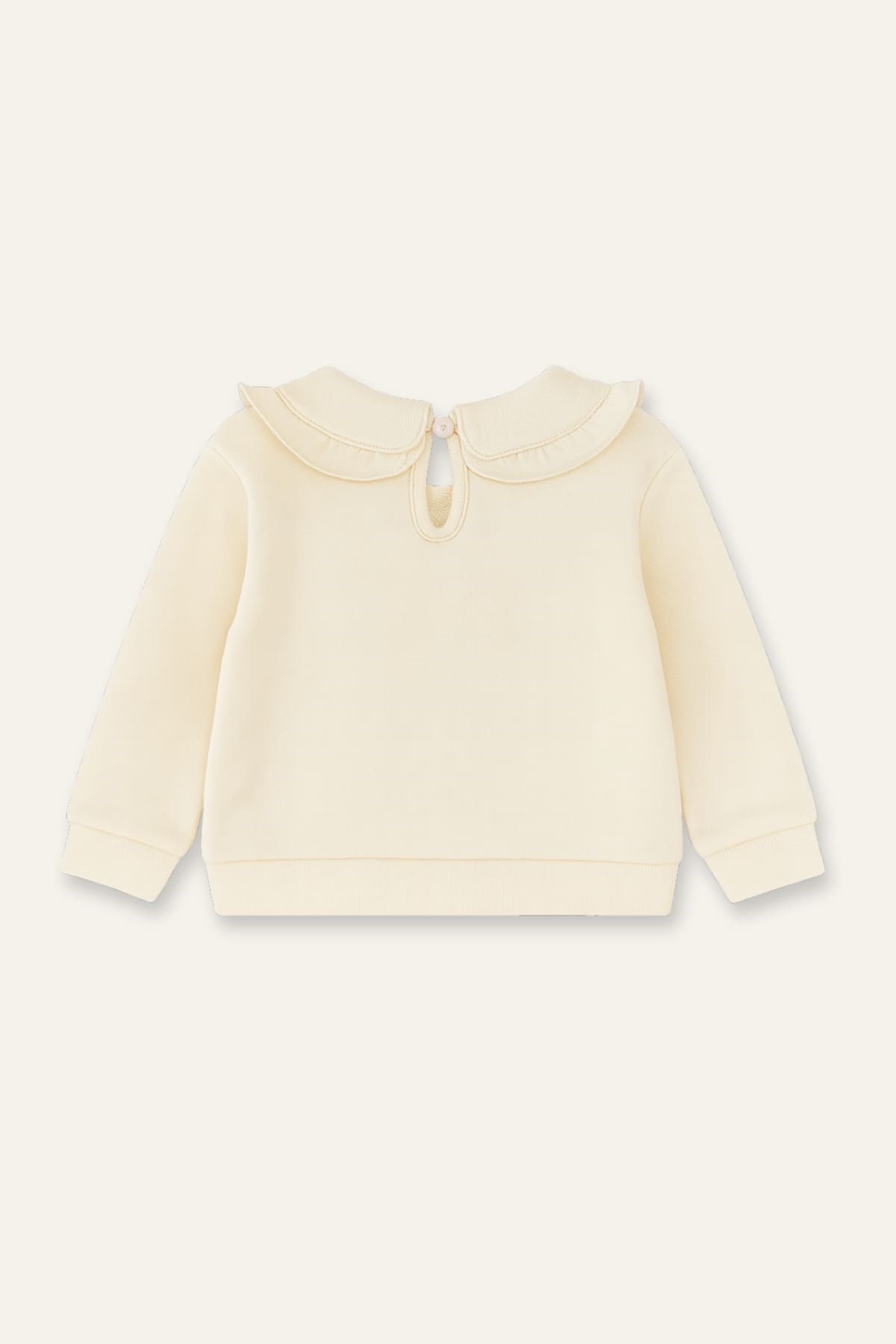 Kız Çocuk Yakası Nakışlı Sweatshirt  - Krem