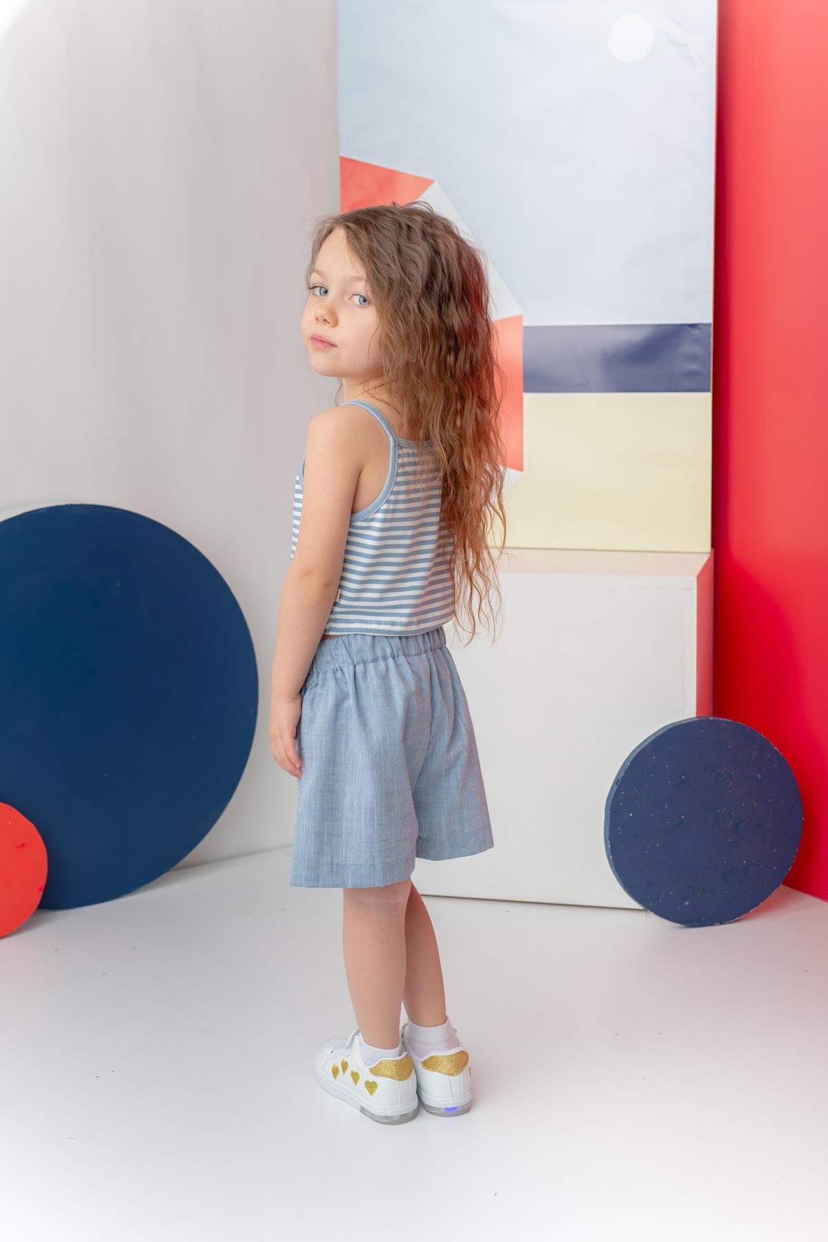 Kız Çocuk Yandan Düğmeli Şort Etek - İndigo