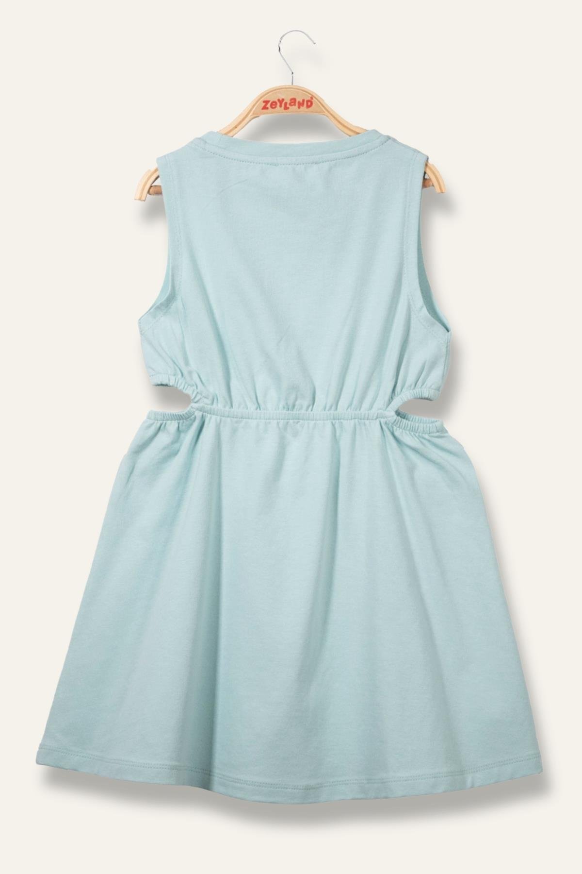 Kız Çocuk Yazı Baskılı Elbise - Mint