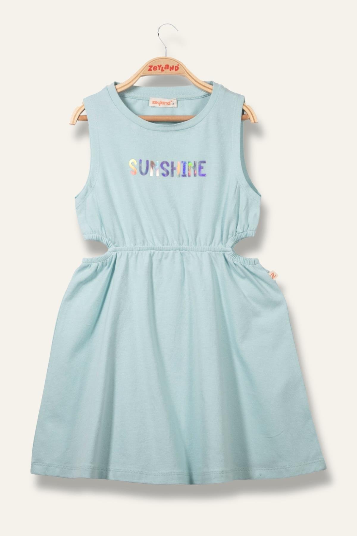 Kız Çocuk Yazı Baskılı Elbise - Mint