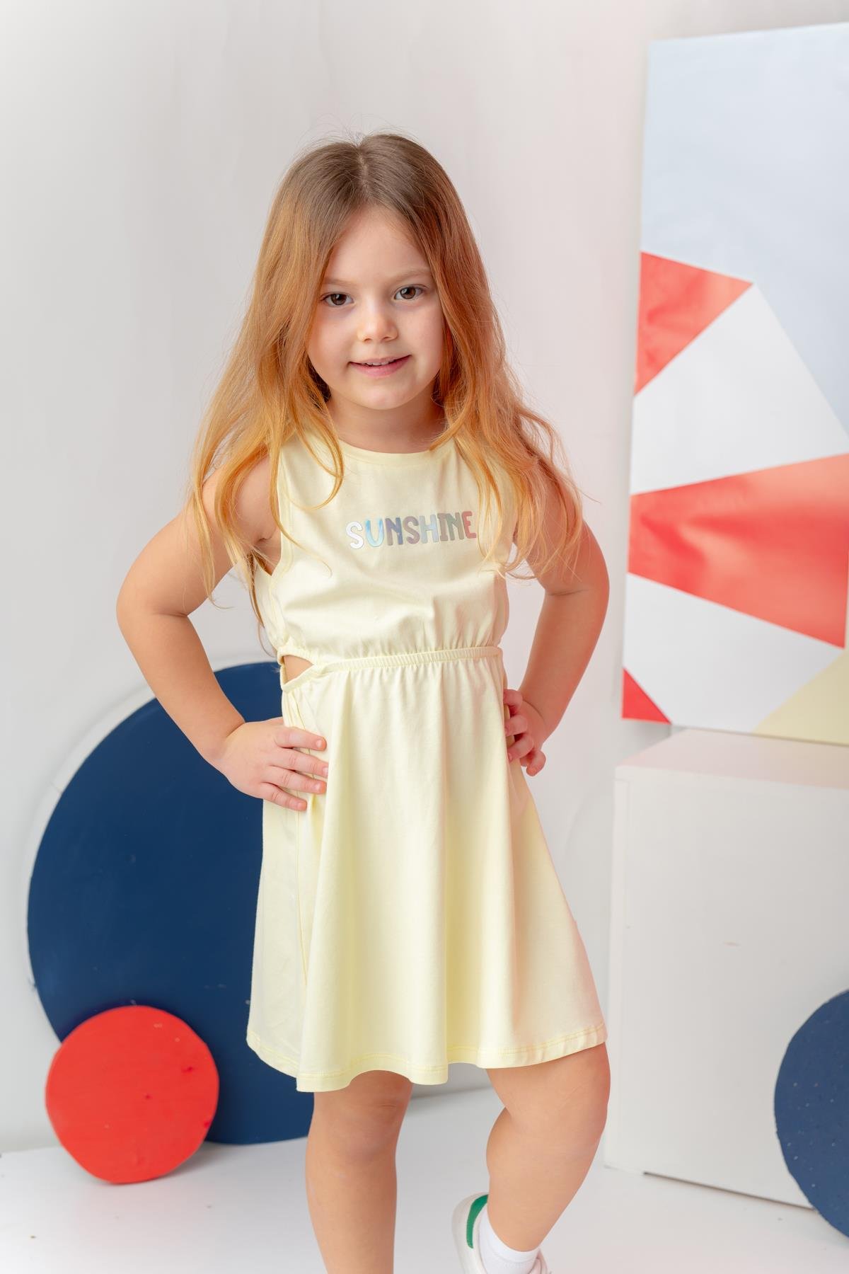 Kız Çocuk Yazı Baskılı Elbise - Sarı