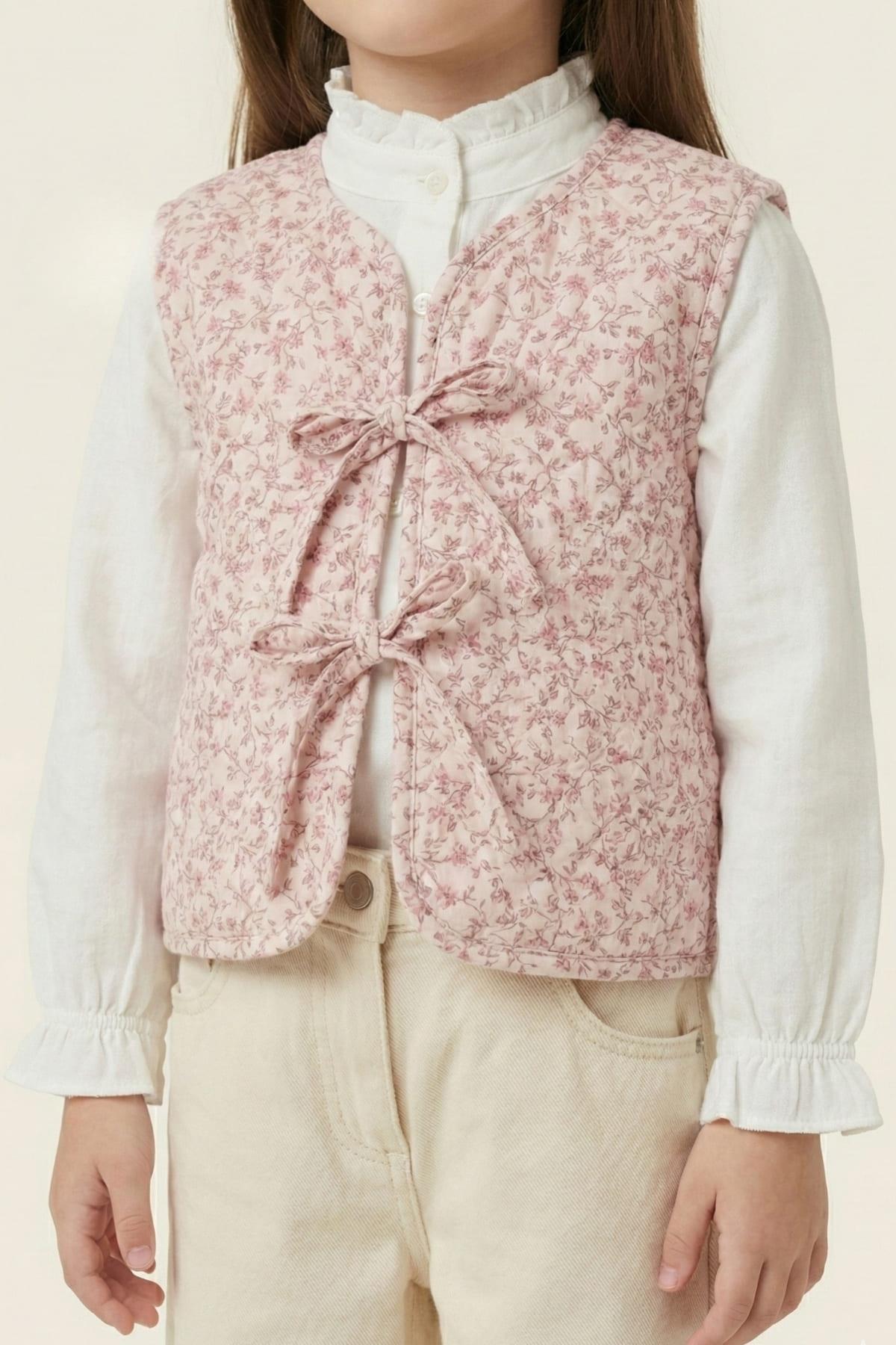 Kız Çocuk Yelekli 3'lü Takım  - Pudra