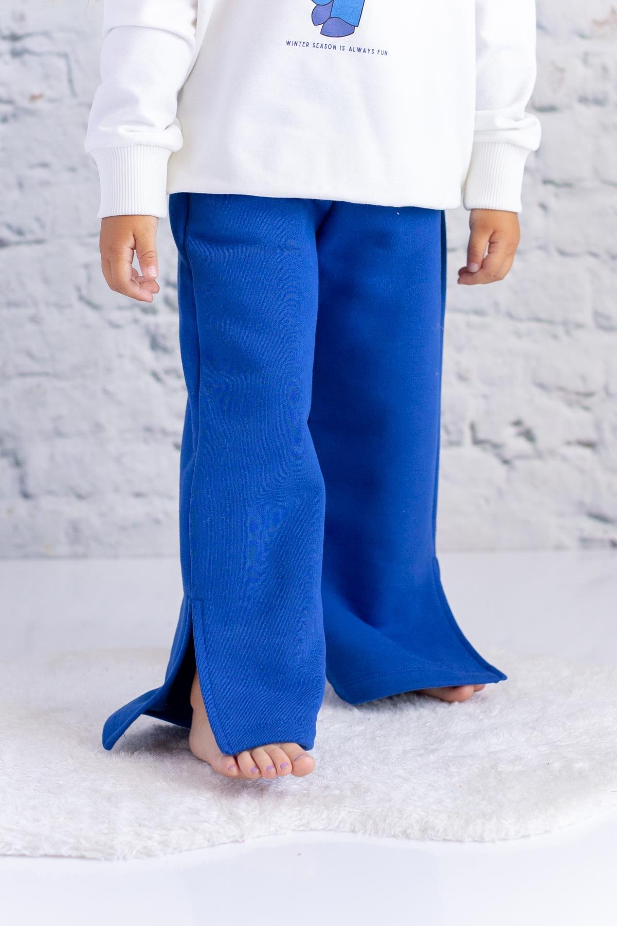 Kız Çocuk Yırtmaç Detaylı Eşofman Altı - Sax