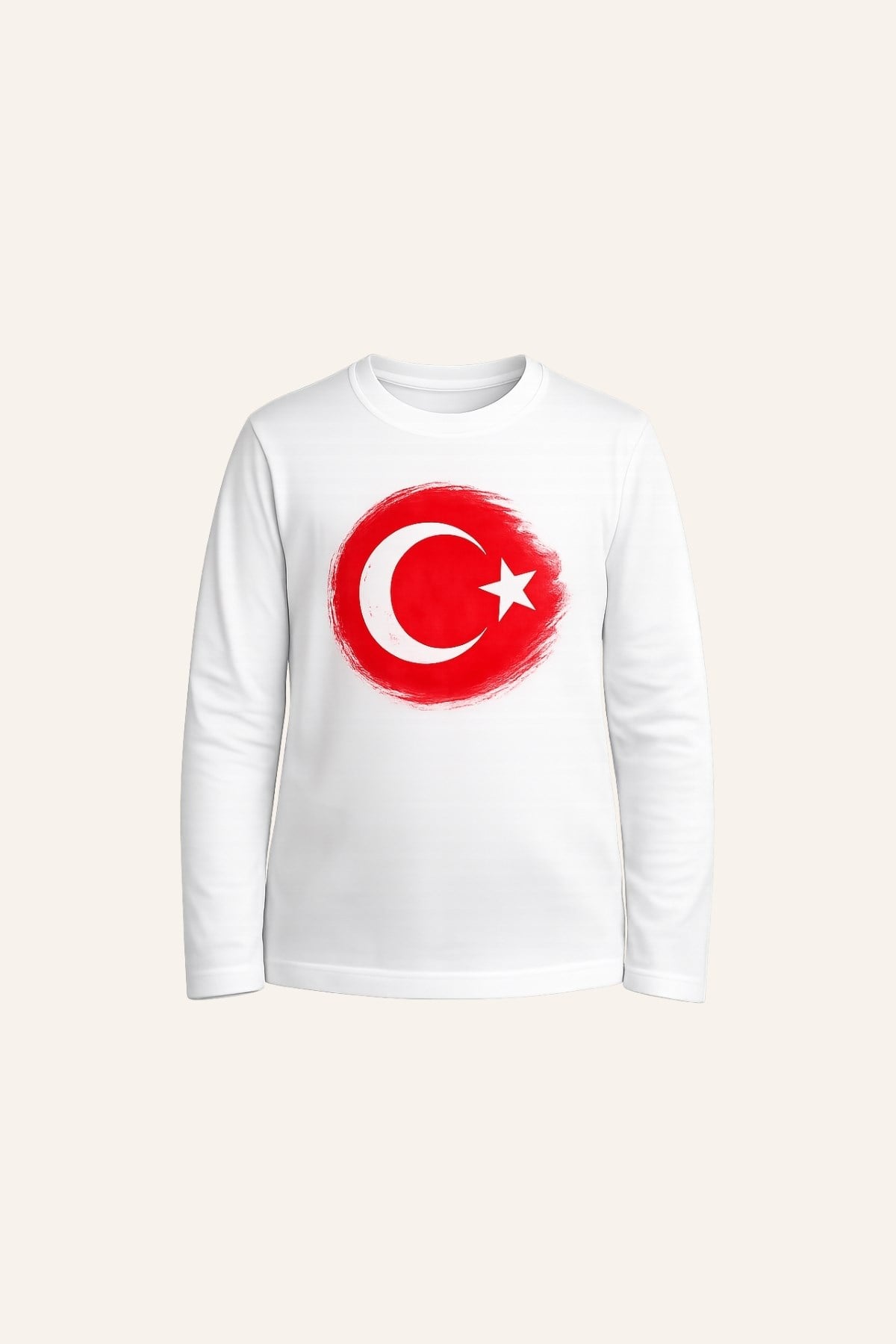 Kız Erkek Çocuk Ay Yıldız Baskılı Uzun Kol T-shirt - Beyaz