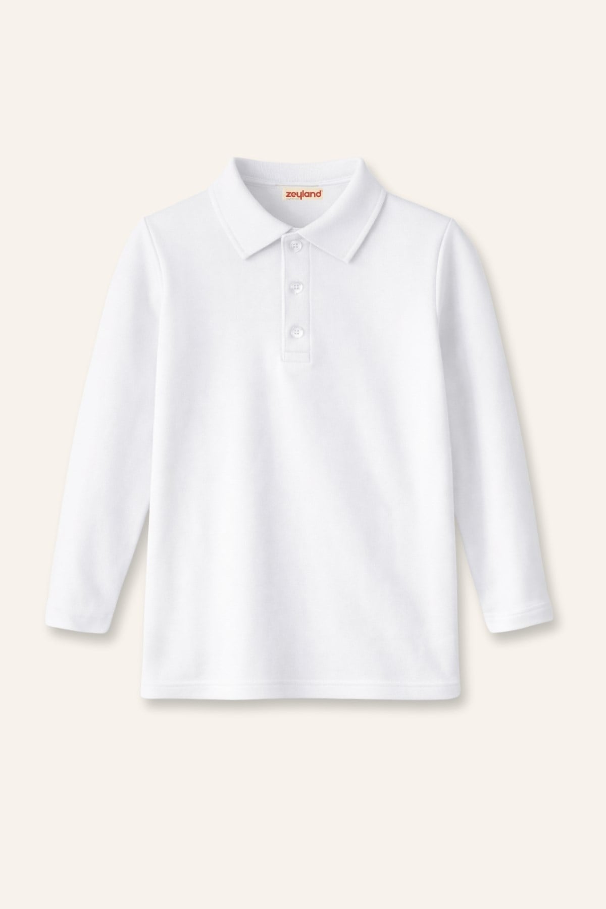 Kız Erkek Çocuk Uzun Kollu Polo Yaka T-Shirt - Beyaz