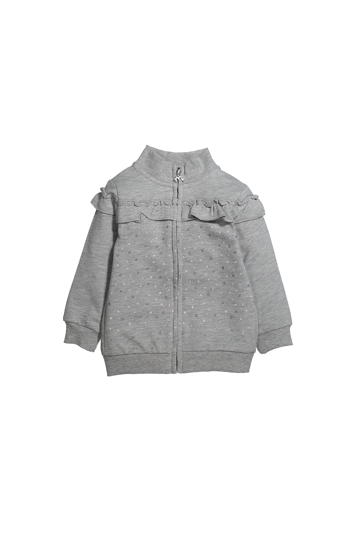 Puantiyeli Firfirli Fermuarli Sweatshirt (12ay-4yas)