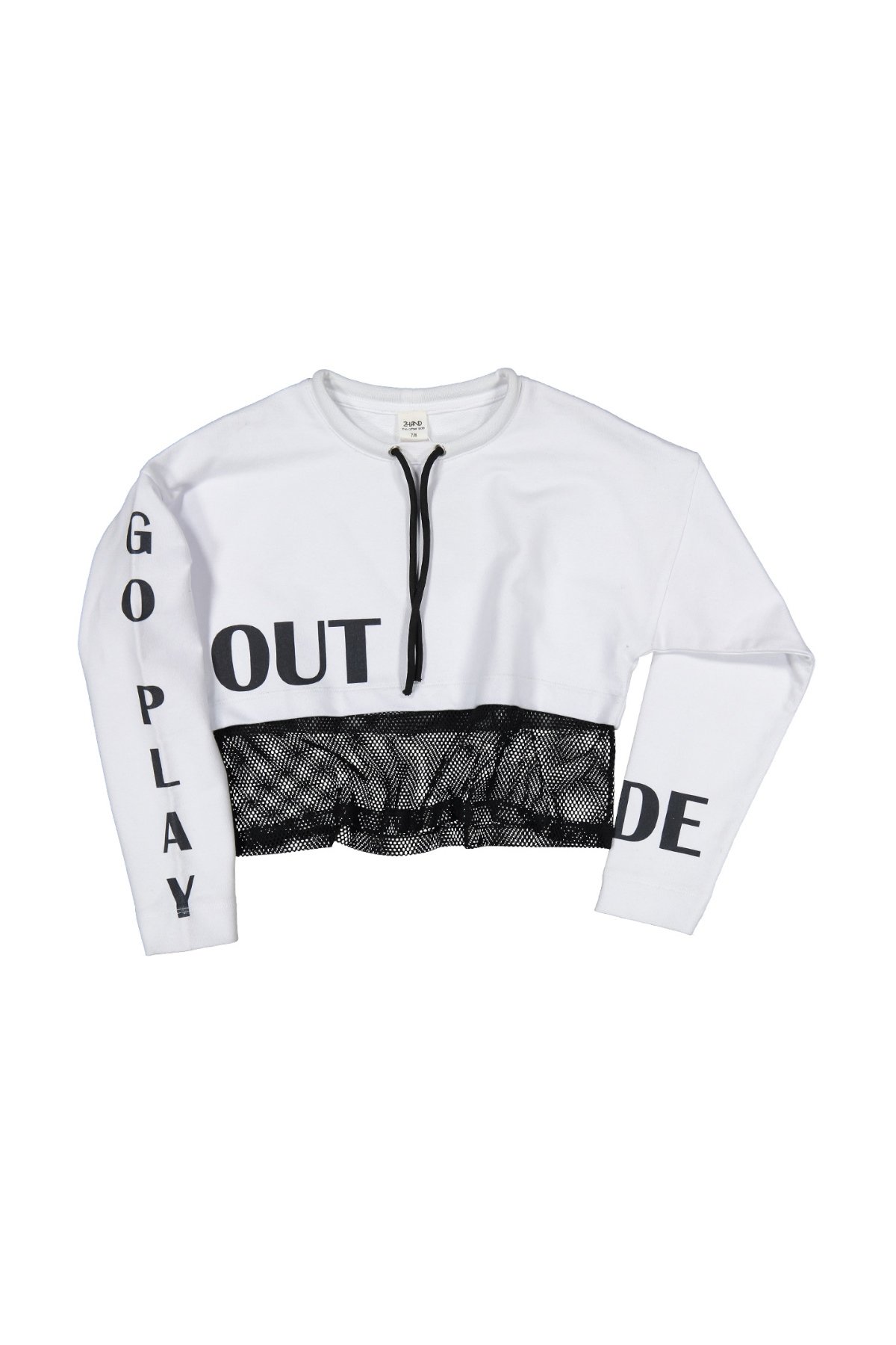 Kız Çocuk Go Play Fileli Crop Beyaz Sweatshirt (4-12yaş)