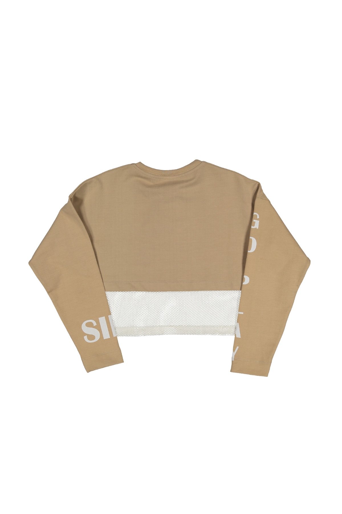Kız Çocuk Go Play Fileli Crop Bej Sweatshirt (4-12yaş)