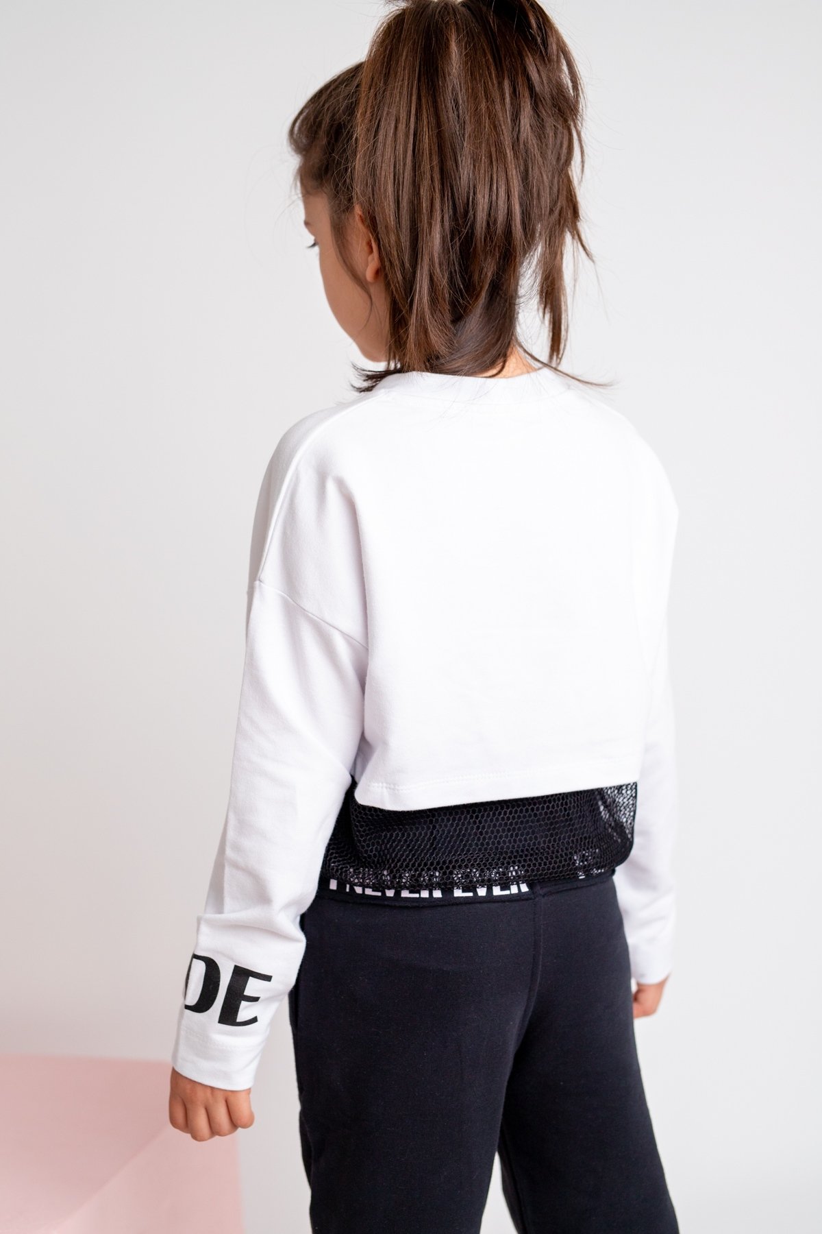 Kız Çocuk Go Play Fileli Crop Beyaz Sweatshirt (4-12yaş)