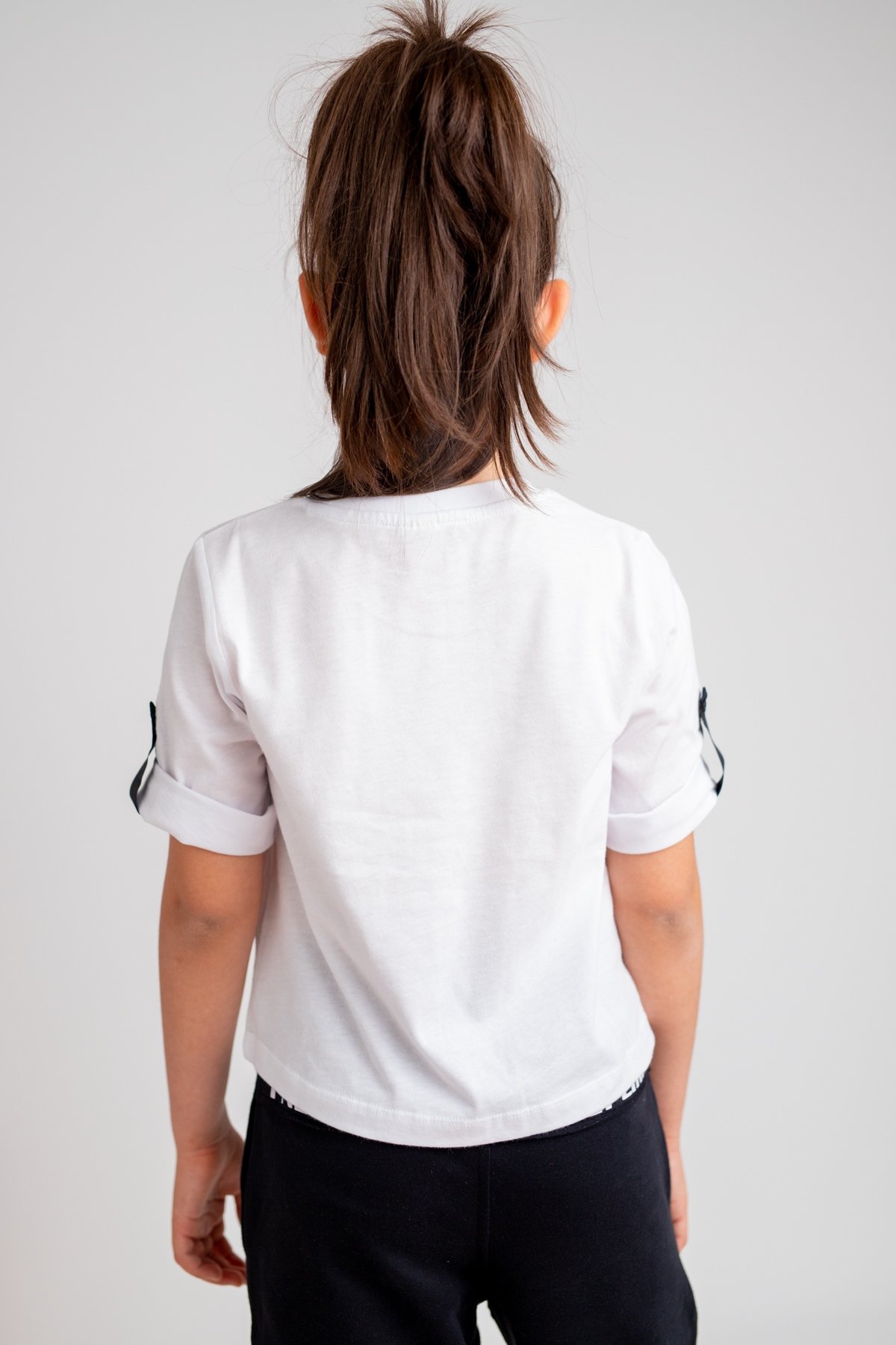 Kız Çocuk Go Play Baskılı Kolları Katlamalı Beyaz T-Shirt (4-12yaş)