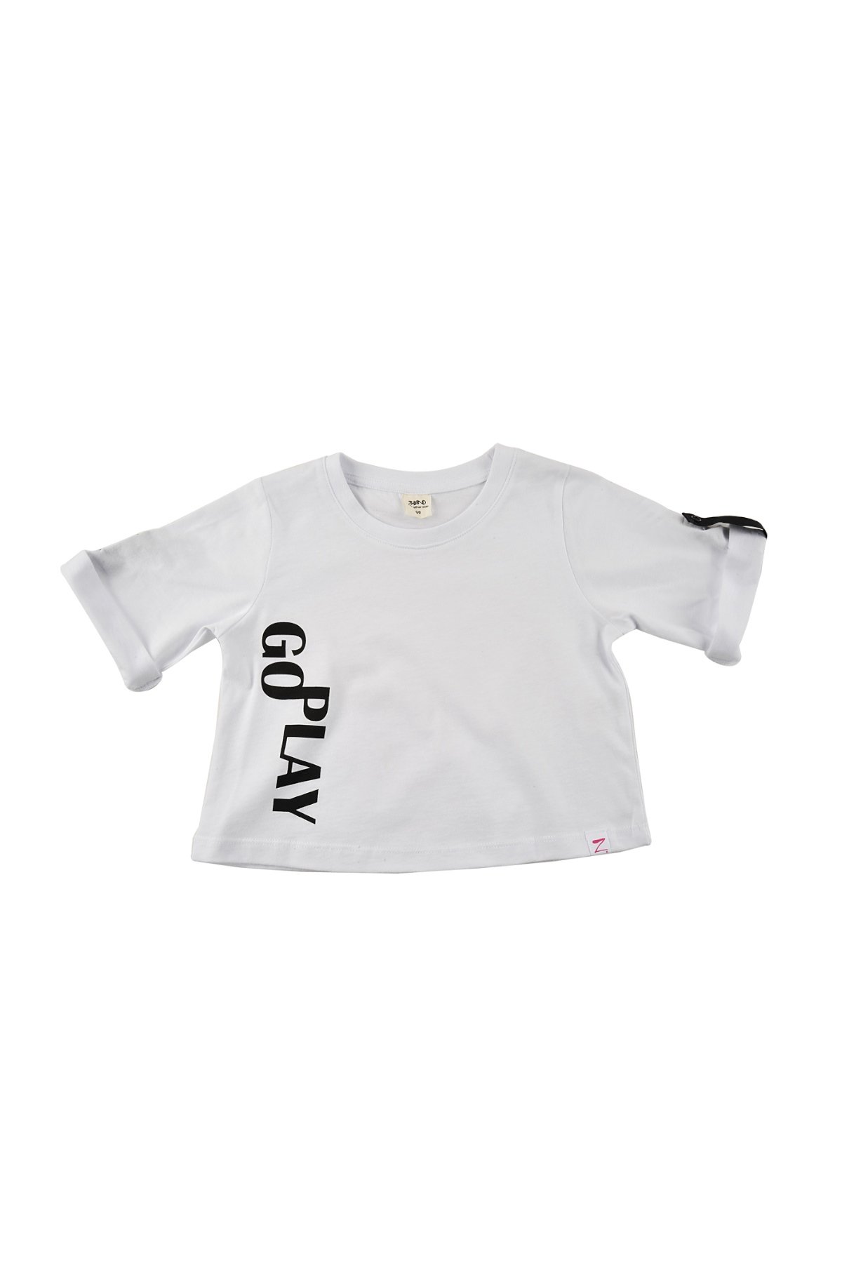 Kız Çocuk Go Play Baskılı Kolları Katlamalı Beyaz T-Shirt (4-12yaş)
