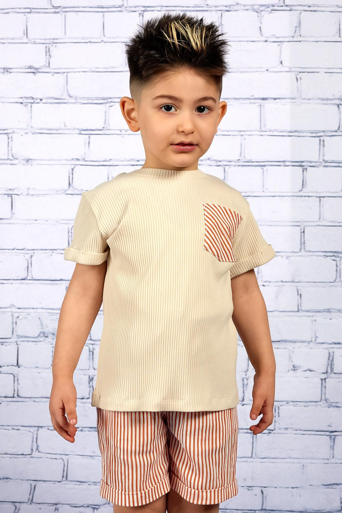 Erkek Çocuk Cep Detaylı Kaşkorse T-shirt