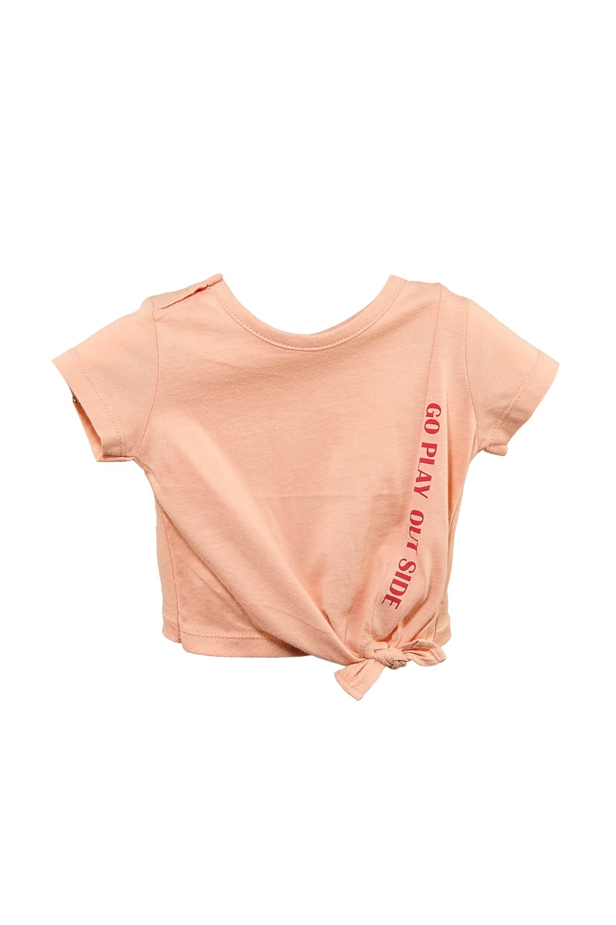 Kız Çocuk Pudra Go Play Baskılı ve Bağlamalı T-Shirt (4-12yaş)